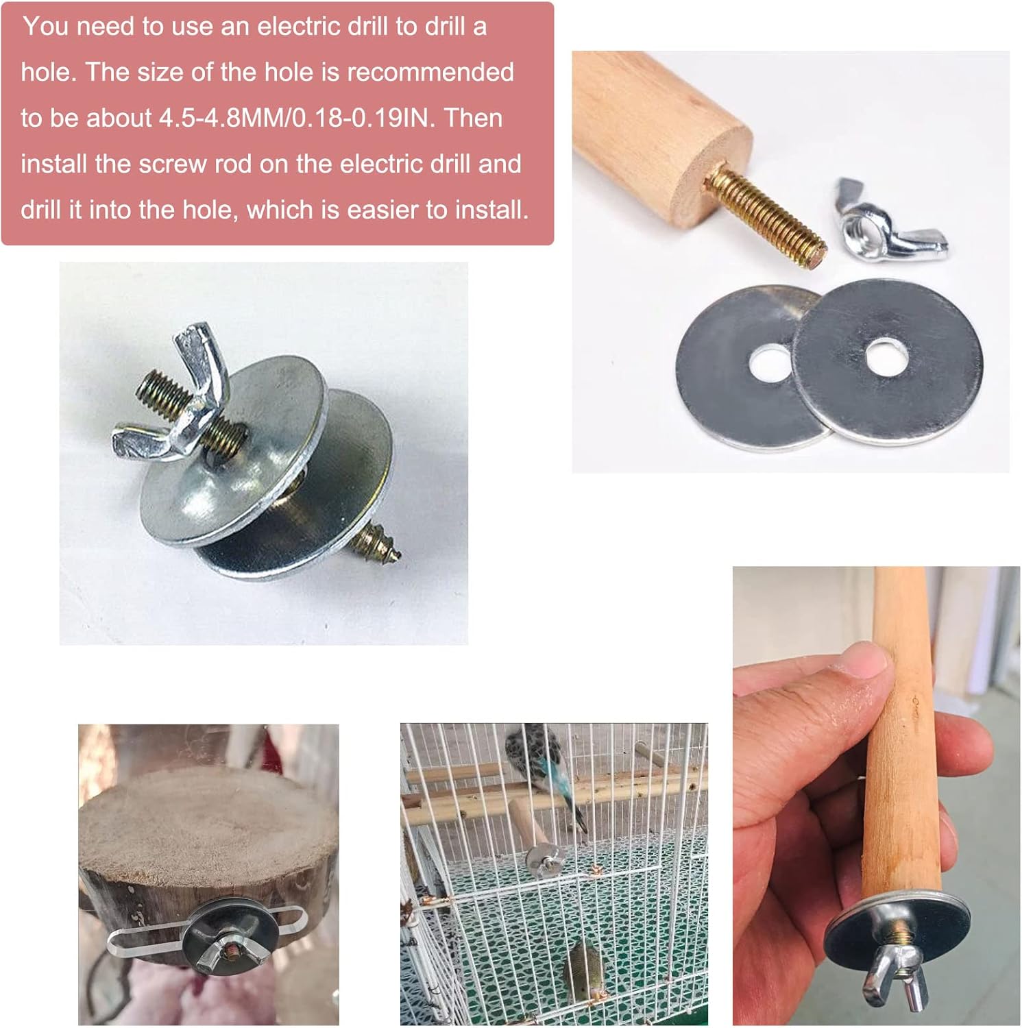 6 Set Wooden Parrot Perch Mount Screws Nuts Washer Kit Hardware for Natural Wood Bird Perch DIY Wood Birds Stand Branch Platform Playground Wild Grape Paw Grinding Stick Parakeet Cockatiel - Happypetzone.online - Image 5