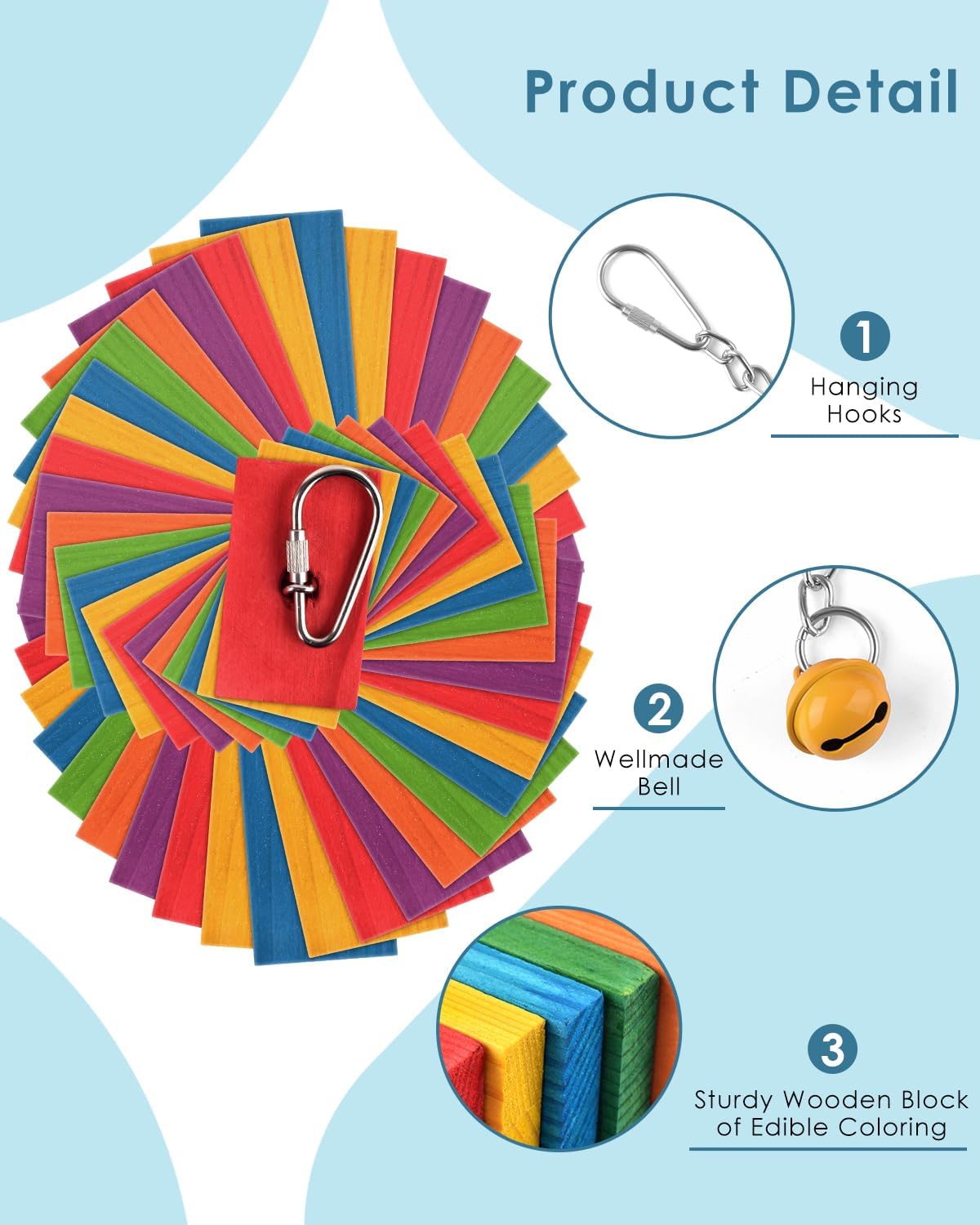 Bissap Bird Chew Toys, Multicolored Bagel Cascade Bird Parrot Chewing Sticks Biting Wooden Blocks Toy for Medium Amazon Cockatiels Cockatoos Macaws and Similar Sized Pet Birds - Happypetzone.online - Image 3
