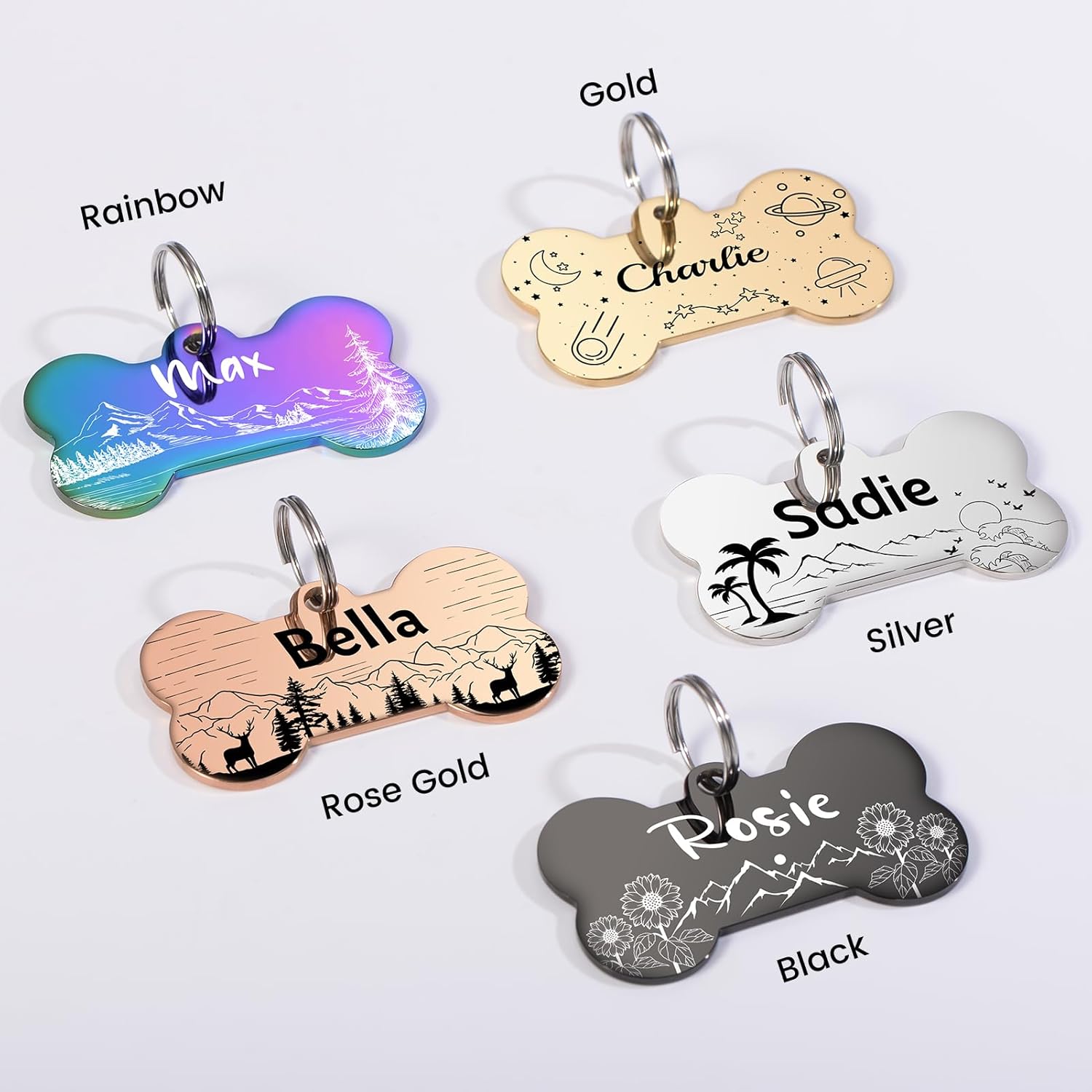 YEHANTI Dog Tags Personalized for Pets with Name Pattern Art Design - Engraved with Laser - Stainless Steel Cats Dogs ID Tags - Stylish Dog Collar Accessories (Bone) - Happypetzone.online - Image 2