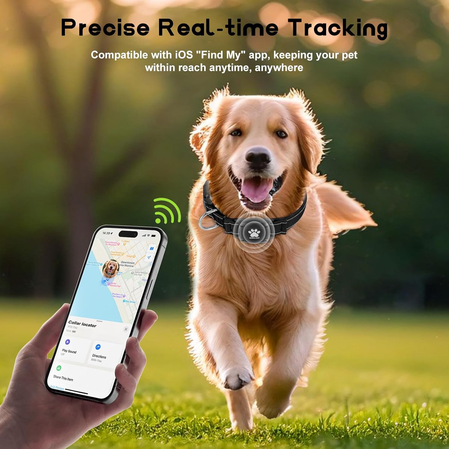 GPS Dog Collar Tracker 2-in-1,Reflective Waterproof Pet Collar,iOS-Only,No Monthly Fees,Unlimited Range,Dog Tracking Collar Pet Tracker,for Small Medium Large Dogs(S (12.6"-16.5"), Black) - Happypetzone.online - Image 3