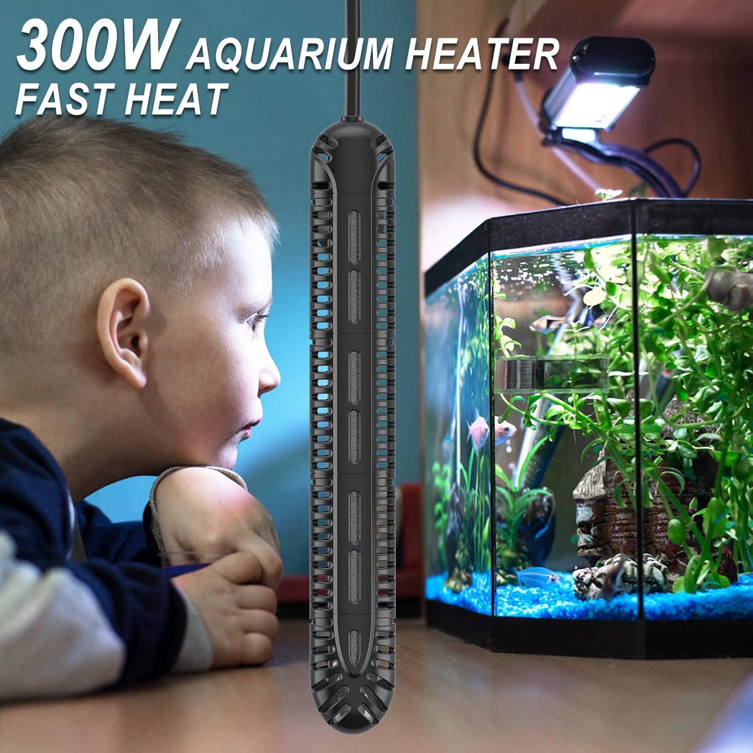 HiTauing Aquarium Heater, 300W Fish Tank Heater with LED Digital Display & 5 Safety Protection, Submersible Aquarium Heater with 2 Suction Cup and 8.2Ft Cord for 40-75 Gallon Fish Tank. - Happypetzone.online - Image 2