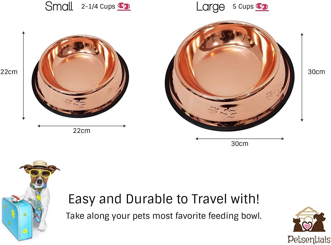 Petsentials Non-Skid Stylish Food Bowl for Your Pet, Premium Grade Stainless Steel - Elegant Bronze | Small, 18oz (2 Pack) - Happypetzone.online - Image 4