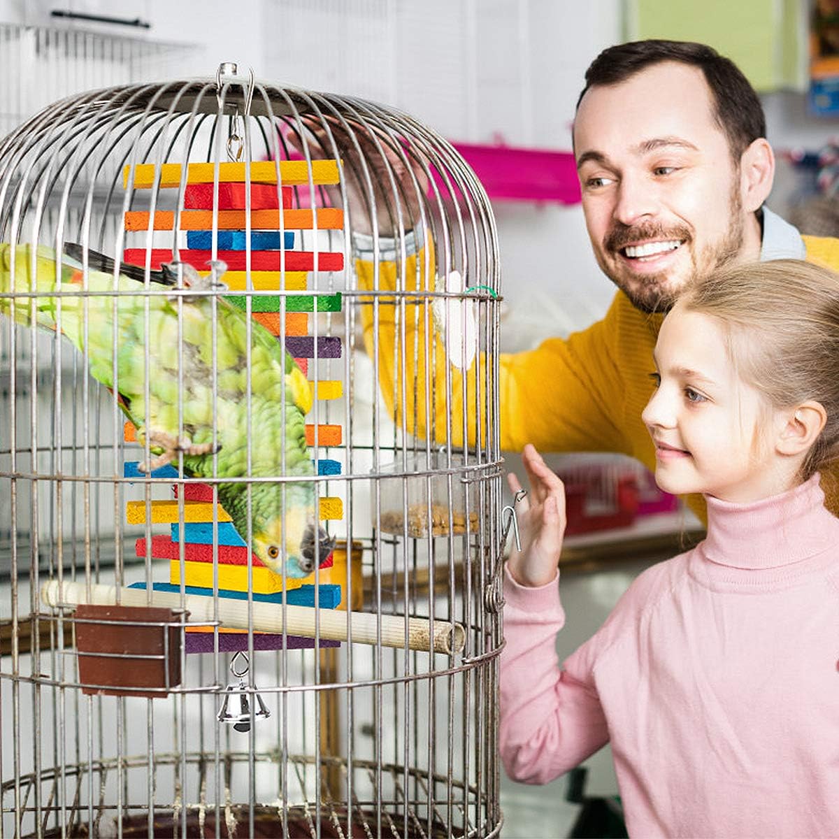 MEWTOGO 2Pcs Bird Toys - Parrot Toys with Multicolored Natural Wooden Blocks, Bird Chewing Sticks Toys for Conures Parakeets Cockatiels Lovebirds African Grey Macaws Amazon Parrots Gift - Happypetzone.online - Image 2