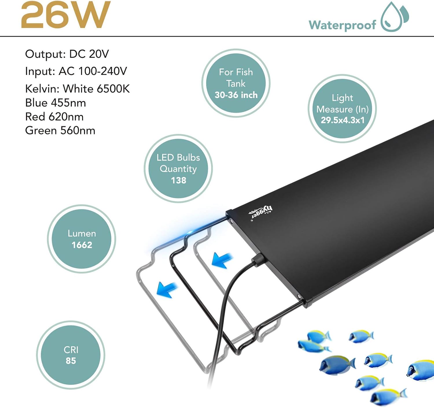 hygger 26W 24/7 Lighting Aquarium LED Light, Sunrise-Daylight-Moonlight Mode and DIY Mode, Adjustable Timer Adjustable Brightness Fish Tank Light with Extendable Bracket 7 Colors for Planted Tank - Happypetzone.online - Image 6