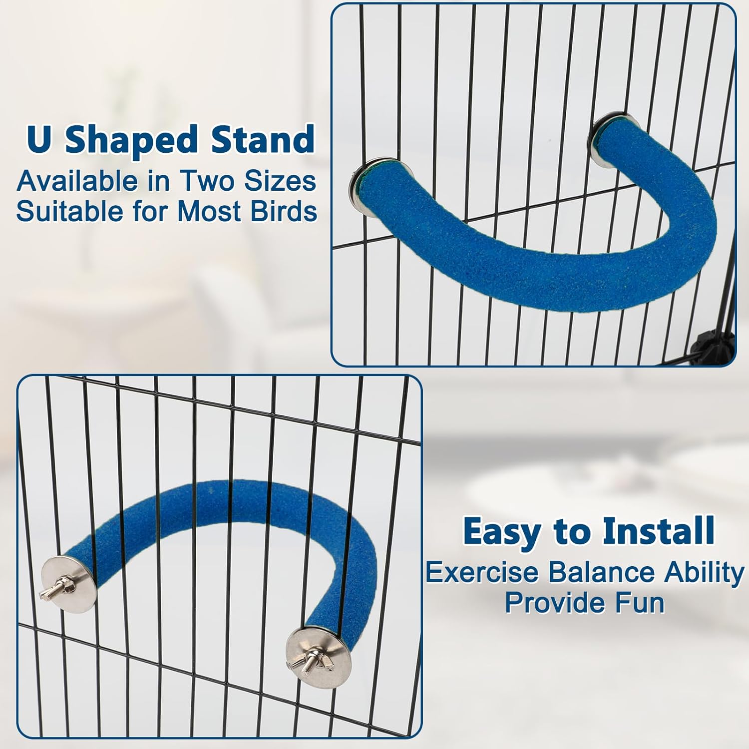 RYPET Parrot Perch Rough-surfaced - Quartz Sands Bird Cage Perches for Medium to Large Bird, U Shape Large - Happypetzone.online - Image 7
