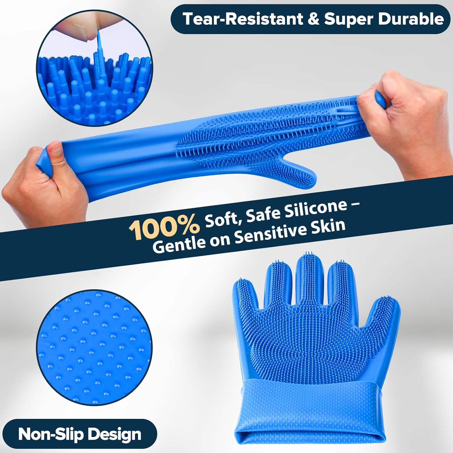 Augwind 6PCS Pet Grooming Kit for Dogs,Cats and Horses | Dog Washing Gloves | Dog Bath Brush | Dog Bath Gloves | Dog Shampoo Brush | Pet Grooming Gloves | Dog Bath Supplies (Navy Blue) - Happypetzone.online - Image 4