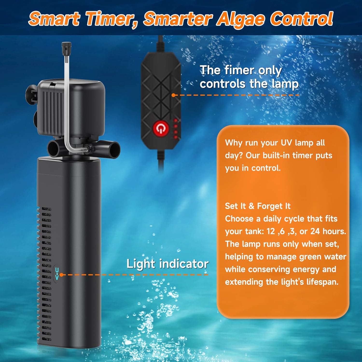 Aquarium Filter with UV, 450GPH for 40-150 Gallon Tanks, Submersible with Timer for Crystal Clear Water in Aquarium, Pond, Turtle Tank(25W ) - Happypetzone.online - Image 4