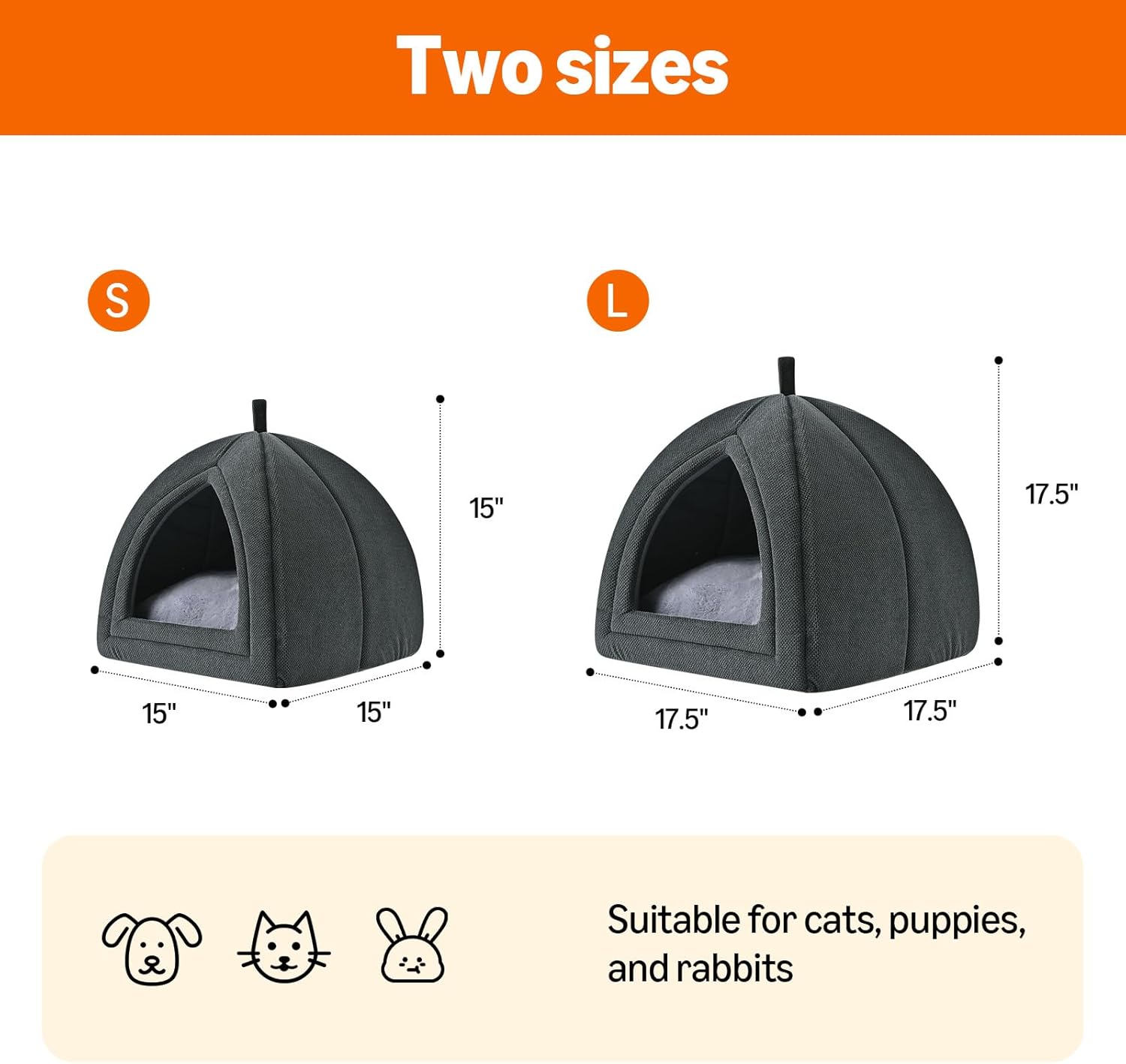 Amazon Basics Cat Cave Bed, 2-in-1 Foldable House for Indoor Cats, with Washable Cushion and Non-Slip Base, 17.5 x 17.5 Inches, Large - Happypetzone.online - Image 5