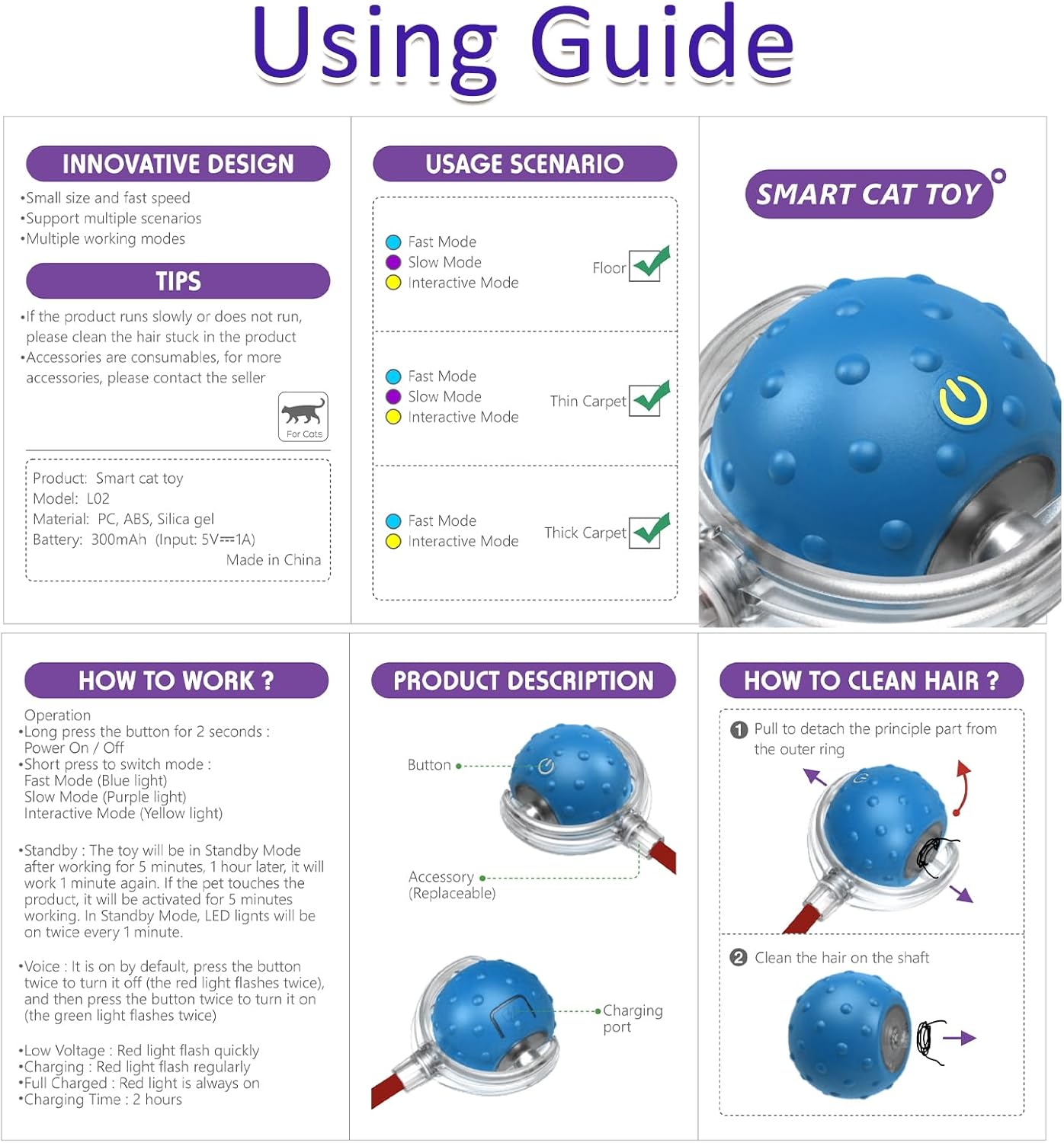 Giociv Interactive Cat Toys Ball for Indoor Cats Fast Rolling on Carpet, Chirping & Motion Activate Cat Toys (Blue) - Happypetzone.online - Image 7