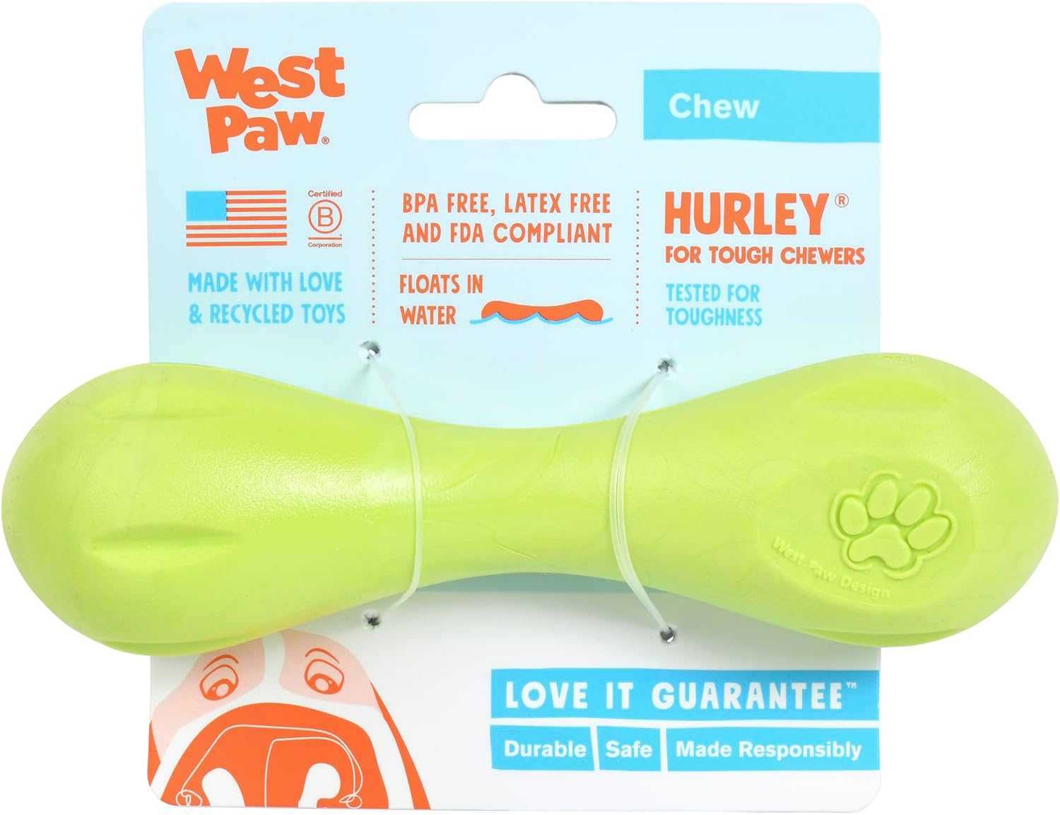 WEST PAW Zogoflex Hurley Dog Bone Chew Toy – Floatable Pet Toys for Aggressive Chewers, Catch, Fetch – Bright-Colored Bones for Dogs – Recyclable, Dishwasher-Safe, Non-Toxic, Small, Granny Smith - Happypetzone.online - Image 2