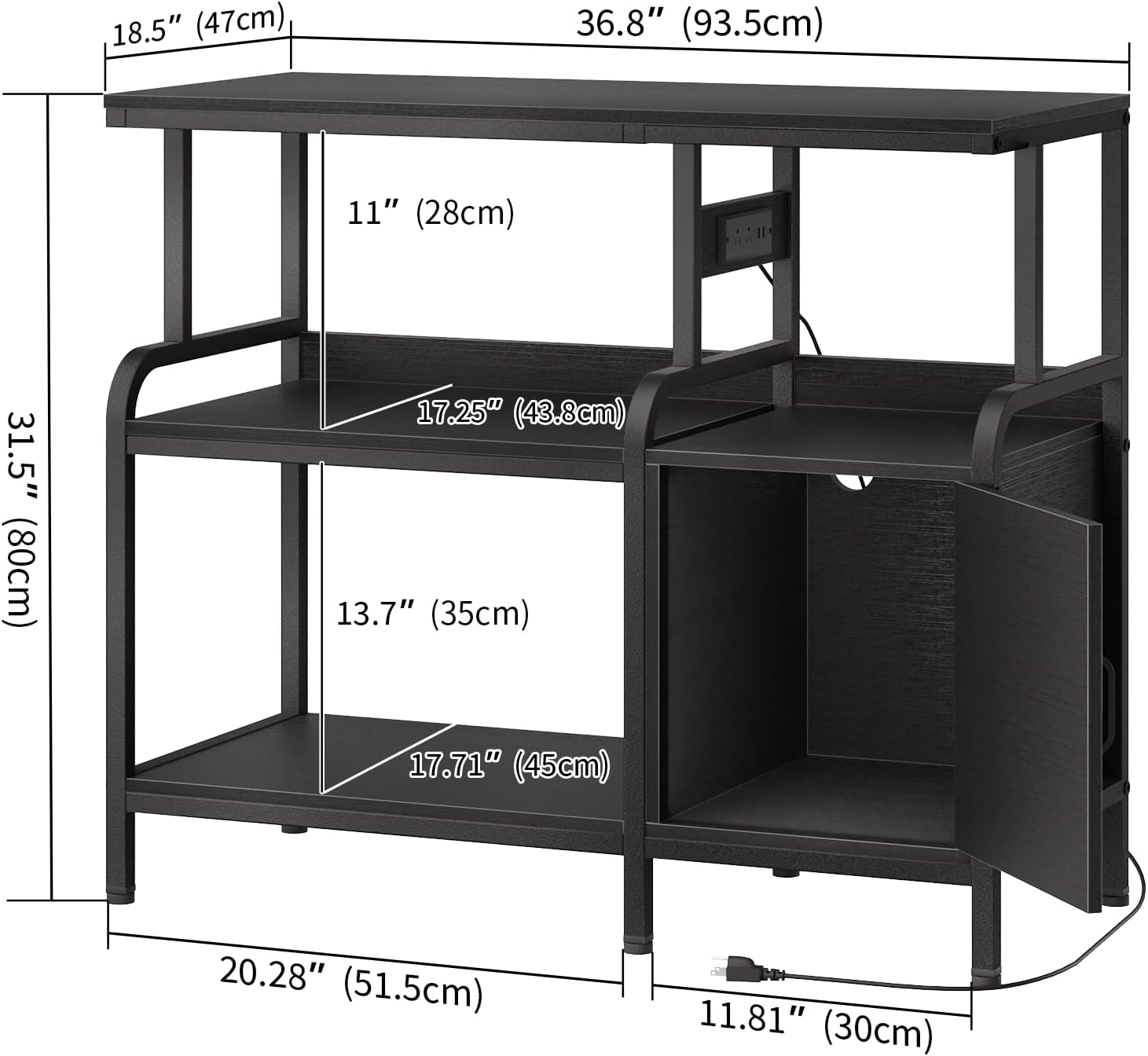40 Gallon Fish Tank Stand with Power Outlet, Heavy Duty 3-Tier Aquarium Stand,Reptile Terrarium Stand with Storage Cabinet, 36.8"×18.5" Metal Sturdy Steel Frame, 750lbs Capacity, Black - Happypetzone.online - Image 3