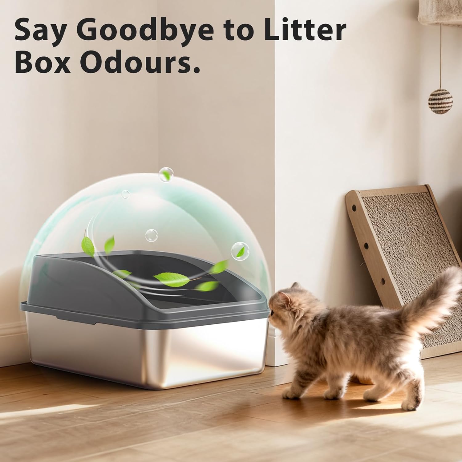 AIPERRO Stainless Steel Litter Box | Metal Kitty Litter Box with Lid High Sided for Small Cats or Injured Cats, Bunny Litter Boxes, Low Entry, Odor-Free, Non-Stick,Includes Scoop (Dark Gray, Small) - Happypetzone.online - Image 7