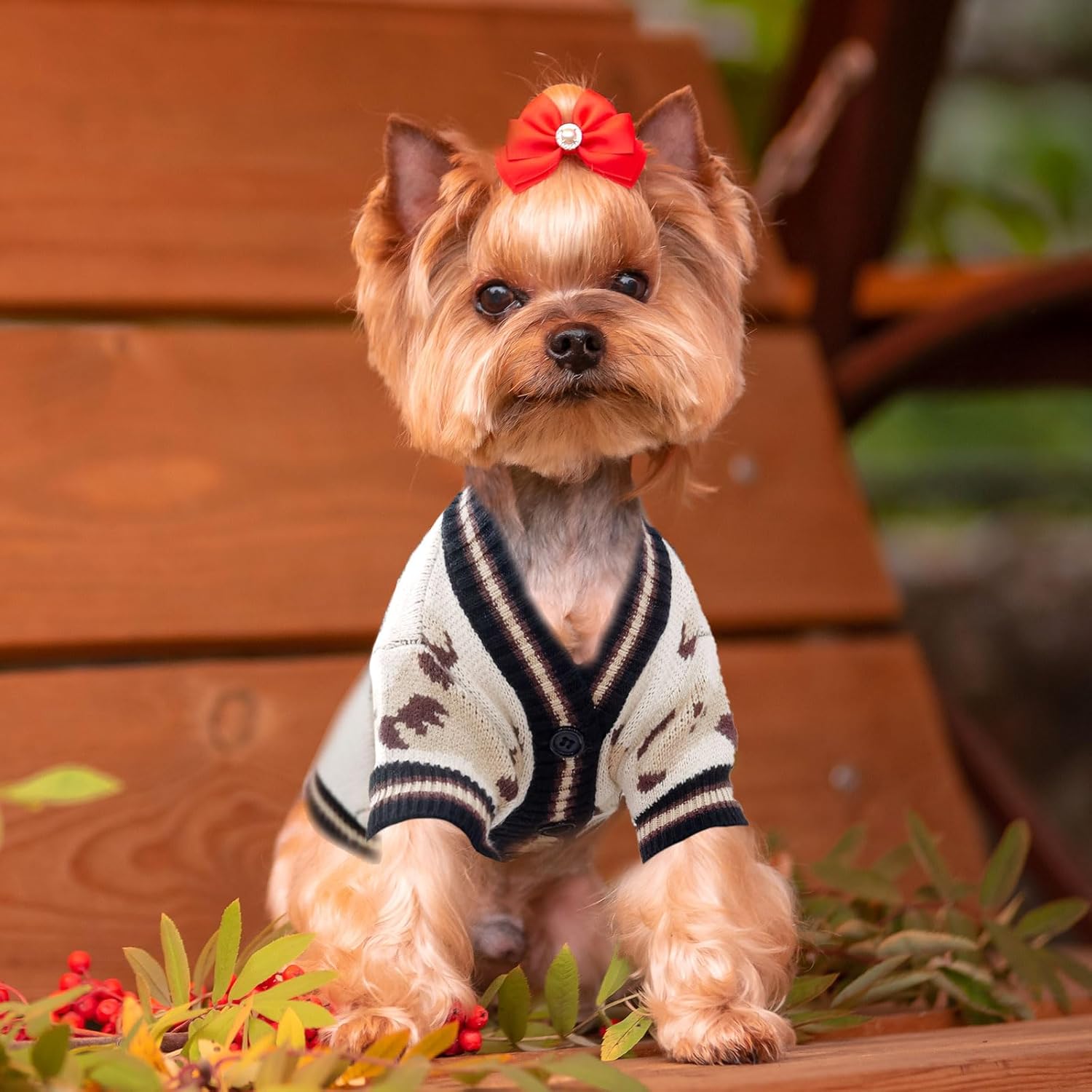 ABRRLO Small Dog Sweaters Cute Bear Dog Cardigans Clothes for Small Medium Dogs Boy Girl Puppy Cat Knitting Cardigan Outfits Dogs Autumn Coats Warm Pet Doggy Clothes Soft Knitwear Apparel (Beige,M) - Happypetzone.online - Image 8