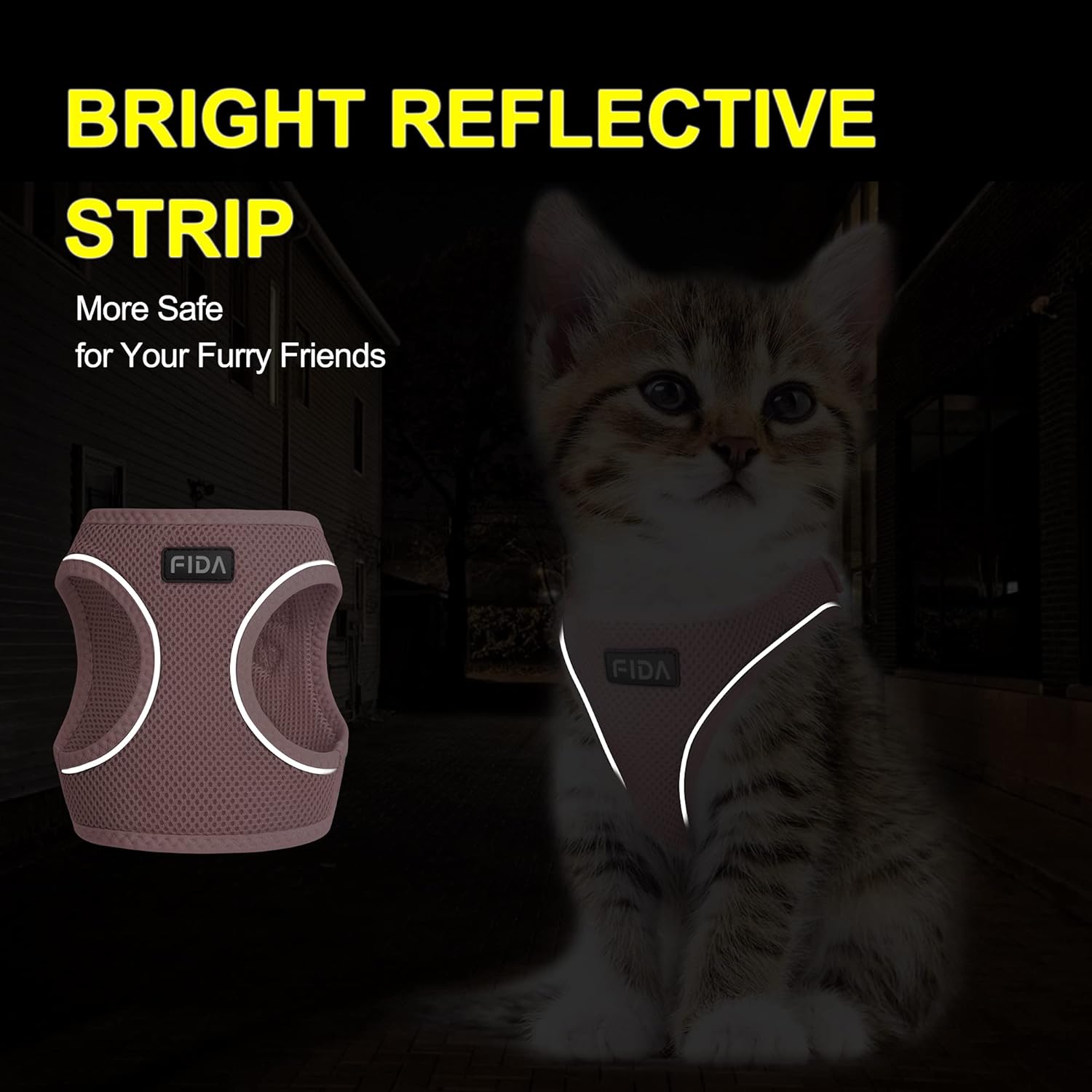 Fida Cat Harness and Leash Set for Walking Kitten and Puppy, Escape Proof Kitten Harness with Breathable Lightweight Soft Mesh, Adjustable Reflective Step-in Design. (XXXS, Pink) - Happypetzone.online - Image 4