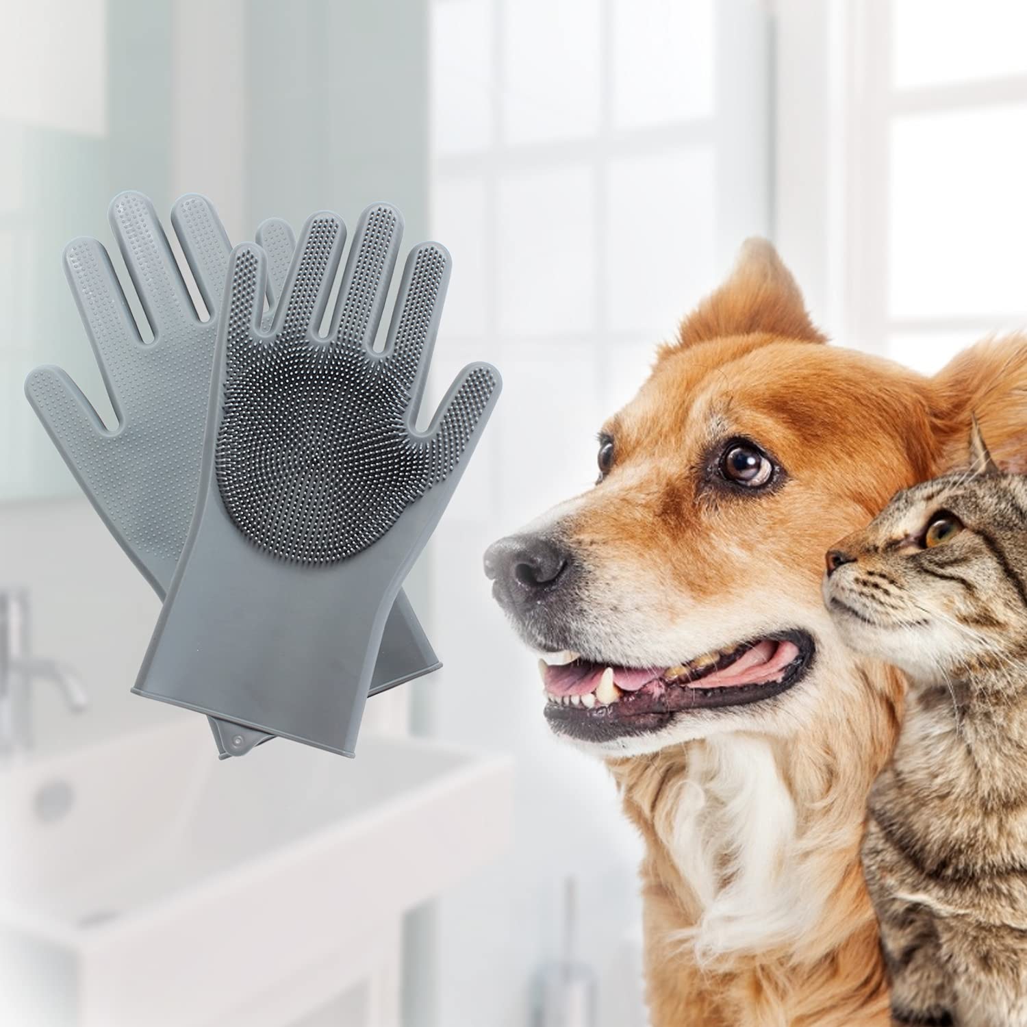 Pet Grooming Gloves - Gentle Dog Bathing Shampoo Brush - Massage Mitt with Enhanced Five Finger Design - Efficient Deshedding Glove for Dogs, Cats, Rabbits and Horses - 1 Pack - Happypetzone.online - Image 7