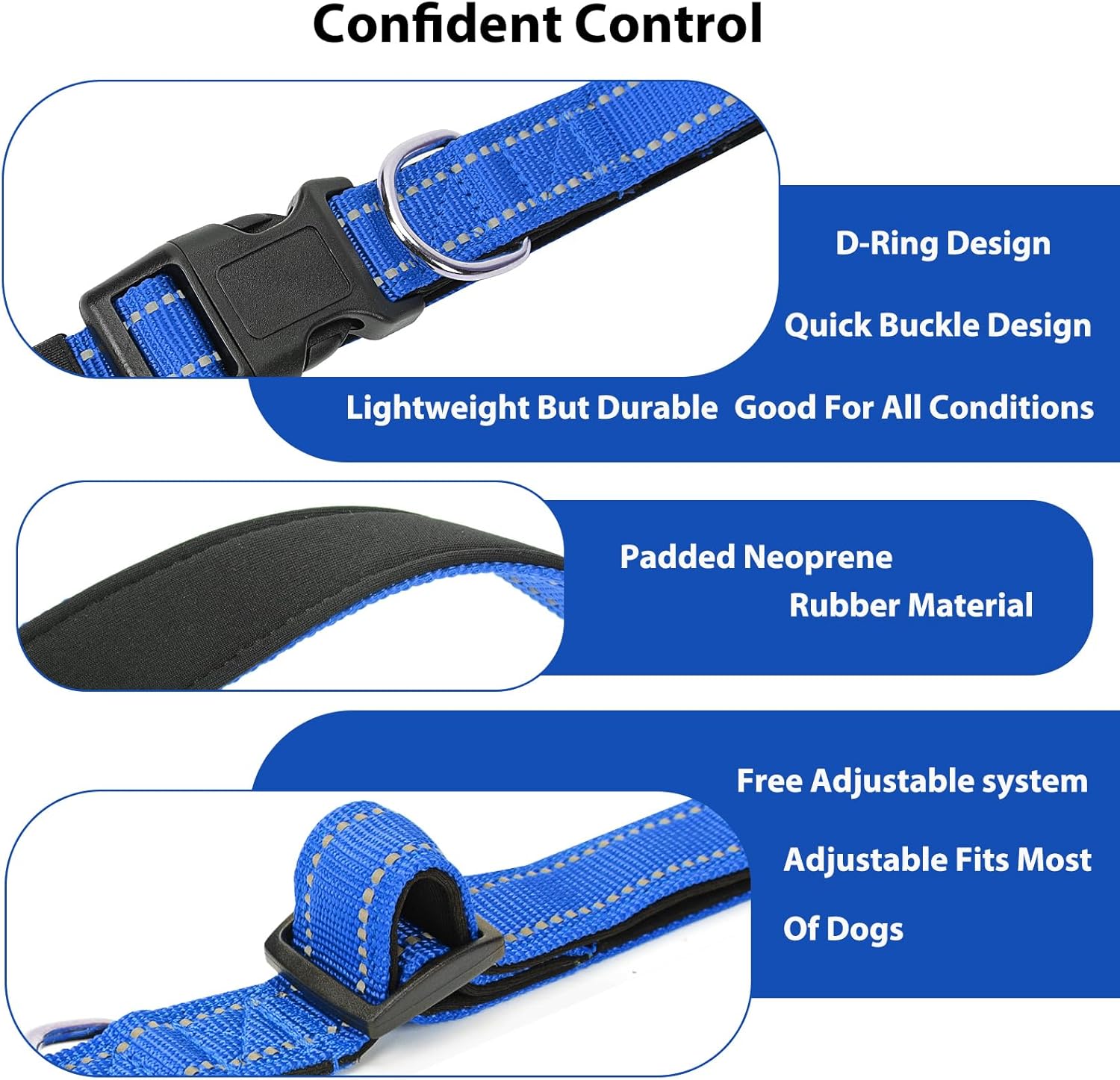 Reflective Dog Collar Padded with Soft Neoprene Breathable Quick Release Basic Dog Collars for Medium Dogs Blue Boy Girl - Happypetzone.online - Image 4