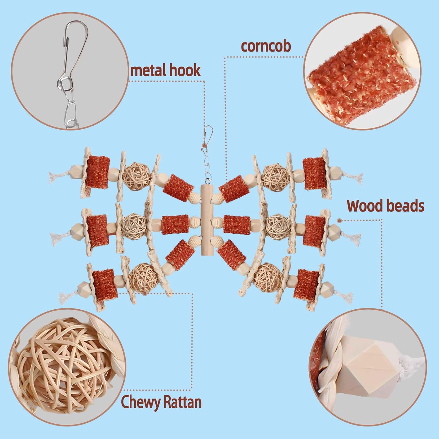 Bird Toys, Natural Corn Stick Parrot Toys Hanging in Bird Cages,for Small and Medium-Sized Macaws,African Grey,Cockatoos,Cockatiel,Sun Conure,Amazon Parrots - Happypetzone.online - Image 5
