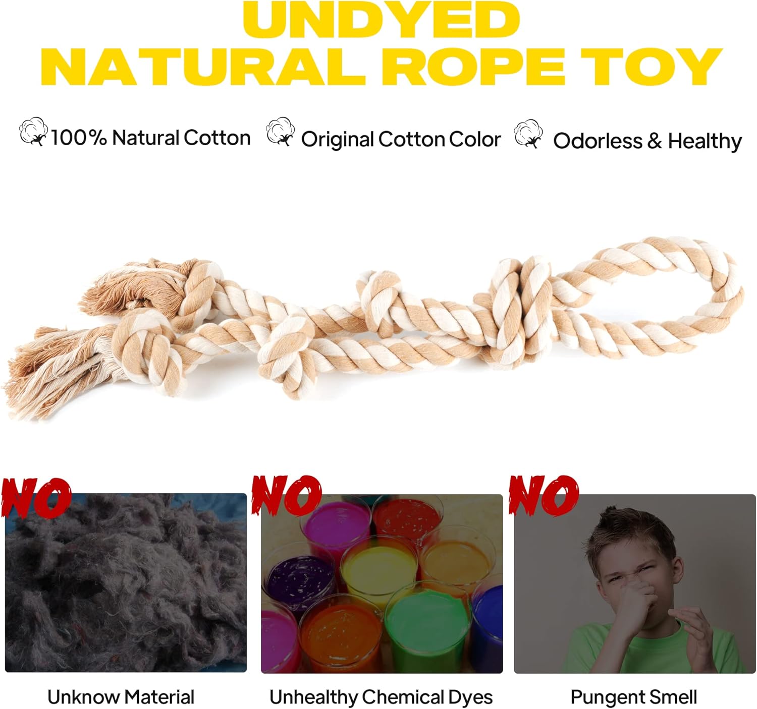 Fida Dog Rope Toys for Aggressive Chewers,Large Dog Toy Designed for Tug of War, Tough Dog Rope Toy Indestructible Made of Undyed Natural Cotton, 29" Large Dog Toys with 3 Big Knots and a Handle - Happypetzone.online - Image 2