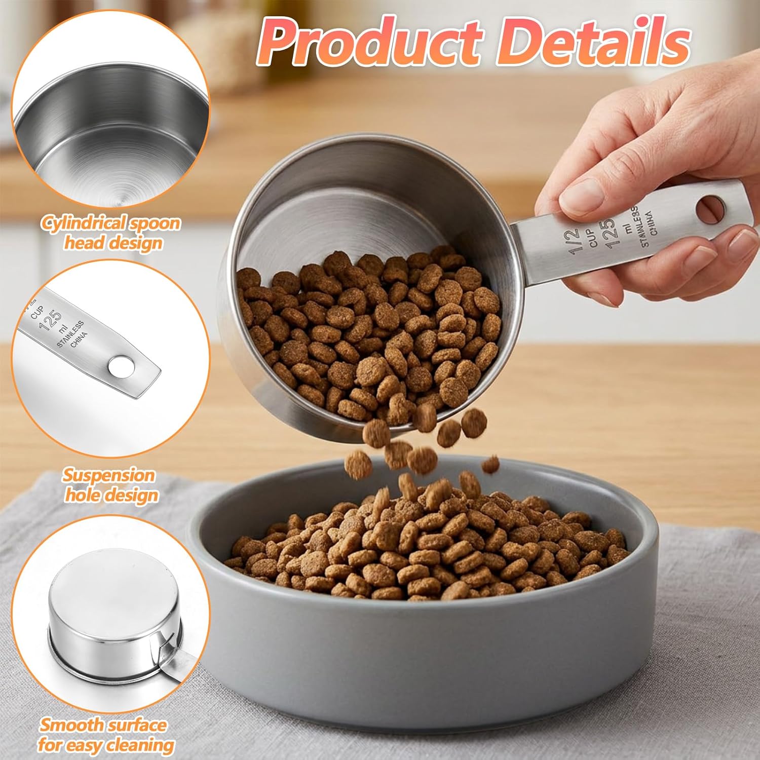 2PCS Half Cup Scoop, Stainless Steel 1/2 Cup Dog Food Scoop, 125ml Half Cups Measuring Cups, for Feeding Pet, Wet and Dry Ingredients, Dishwasher Safe - Happypetzone.online - Image 3