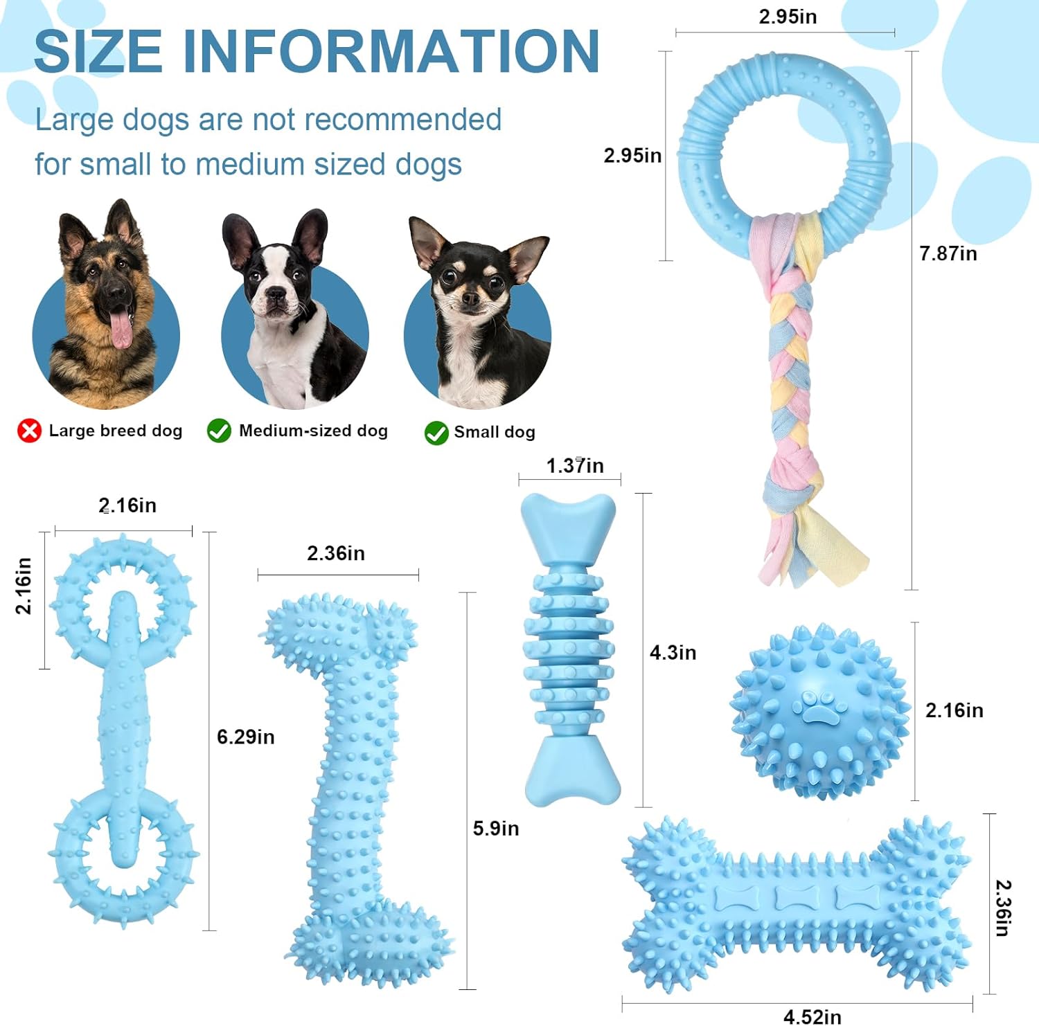 6 Pack Dog Chew Toys for Puppy Cute Blue Small Dog Toys Puppy Dog Toys for Teething Soft Durable Interactive Chew Toy for Small Dogs Light Blue - Happypetzone.online - Image 2