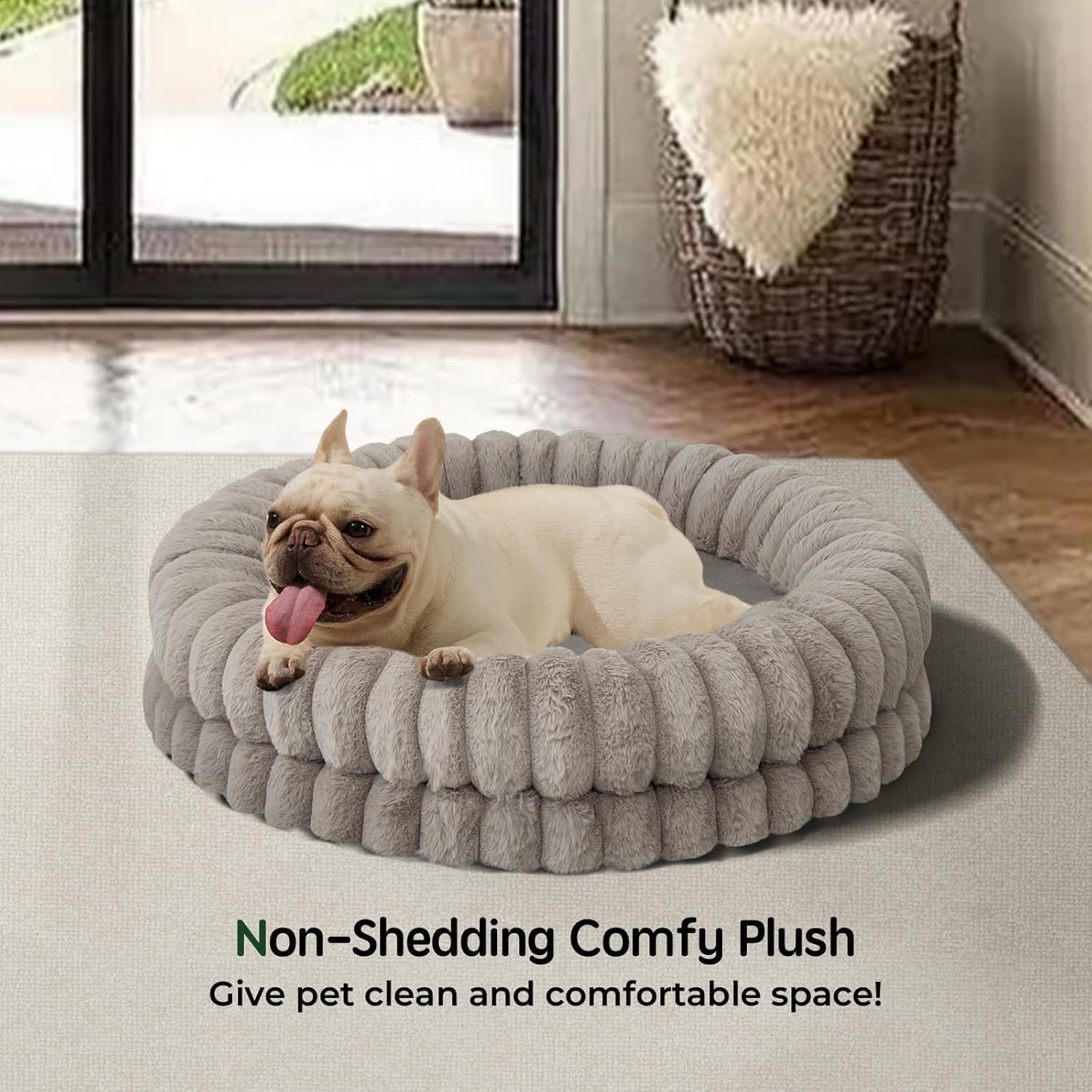 BALANCE Luxury Donut Dog Bed, 30 Inches Round Dog Bed Medium Size Dogs Washable, Orthopedic Calming Dogs Bed for Pets with Anti-Slip Bottom, Oatmeal - Happypetzone.online - Image 2