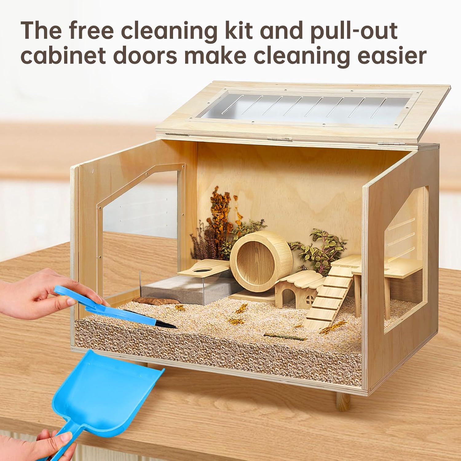 Wooden Hamster Cage - 24 inch Guinea Pig Cage Clear Small Animal cage with Open top Hamster Habitat Wooden Frame with Acrylic Panel - Happypetzone.online - Image 4