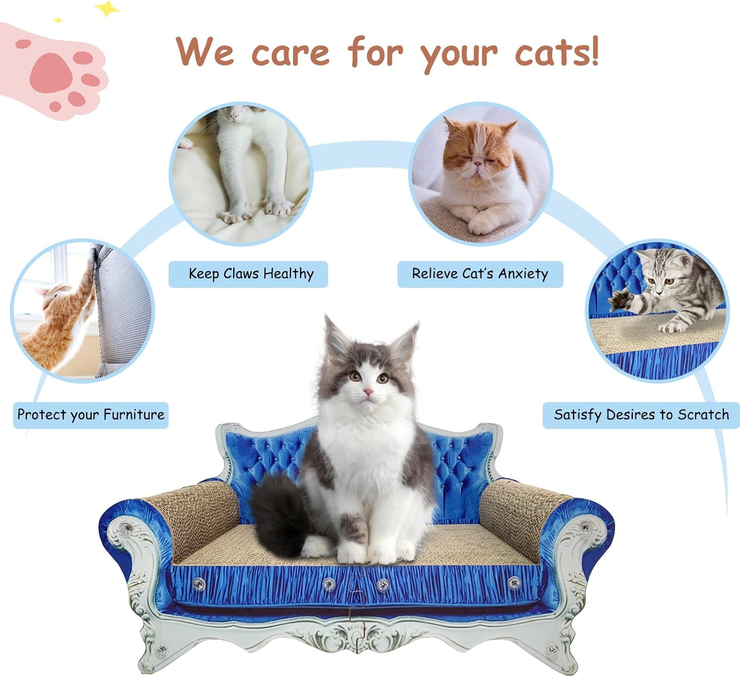 Luxury Cardboard Cat Scratcher Sofa Bed, Couch Shaped Cat Scratching Board, Scratch Lounge with Catnip, Scratcher for Indoor Cats Kittens Kitties - Happypetzone.online - Image 7