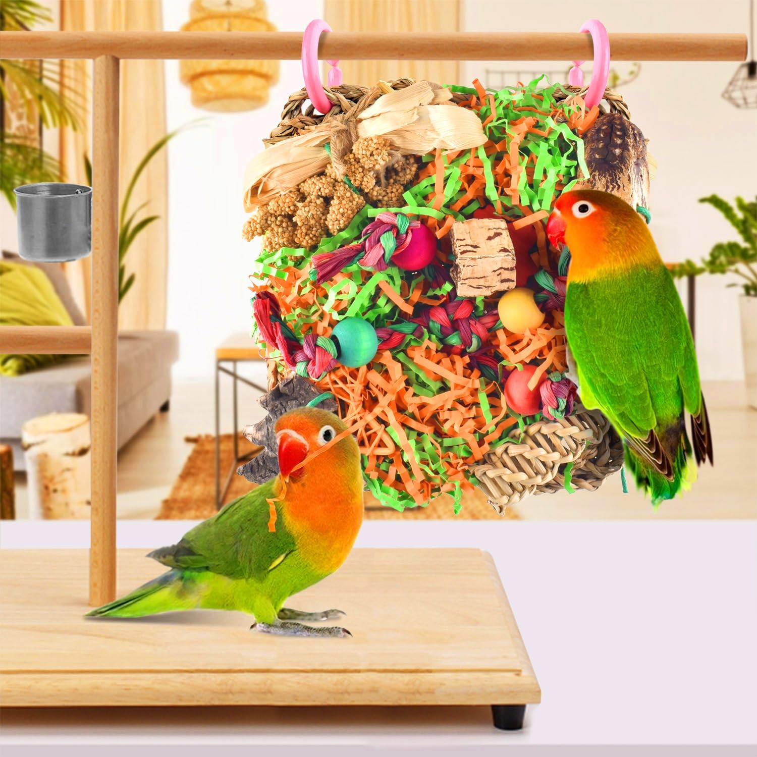 KATUMO Bird Toys, Parakeet Grass Mat Foraging Toy Parrot Shredding Hanging for Cockatiel Lovebird Parakeet Budgie Small-Medium Birds - Happypetzone.online - Image 6