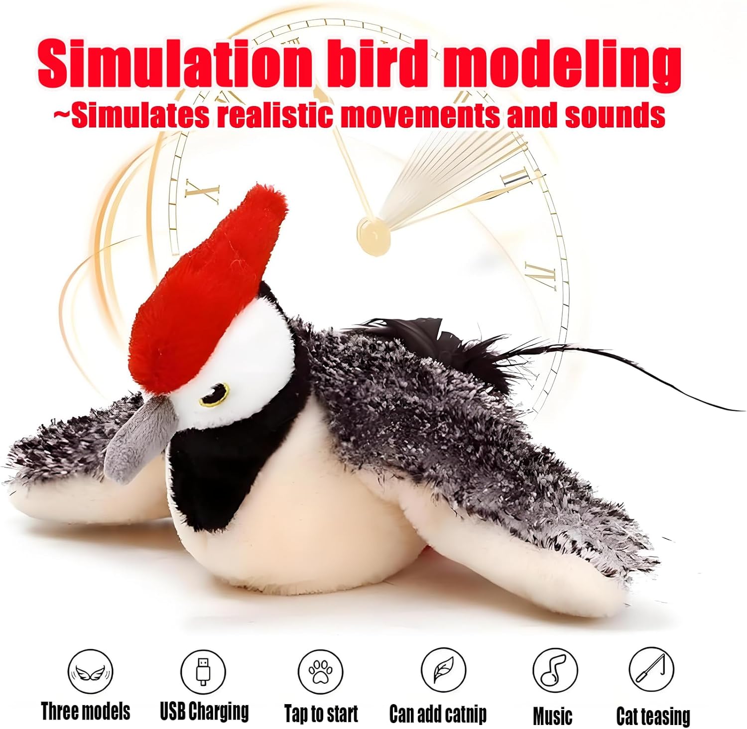 Yewmow Interactive Chirping Bird Cat Toy,2026 Upgrade Flapping Bird Cat Toys,Simulated Chirping Bird Cat Toys,Cat Stimulation Toys for Indoor Cats(Woodpecker 1pcs) - Happypetzone.online - Image 4
