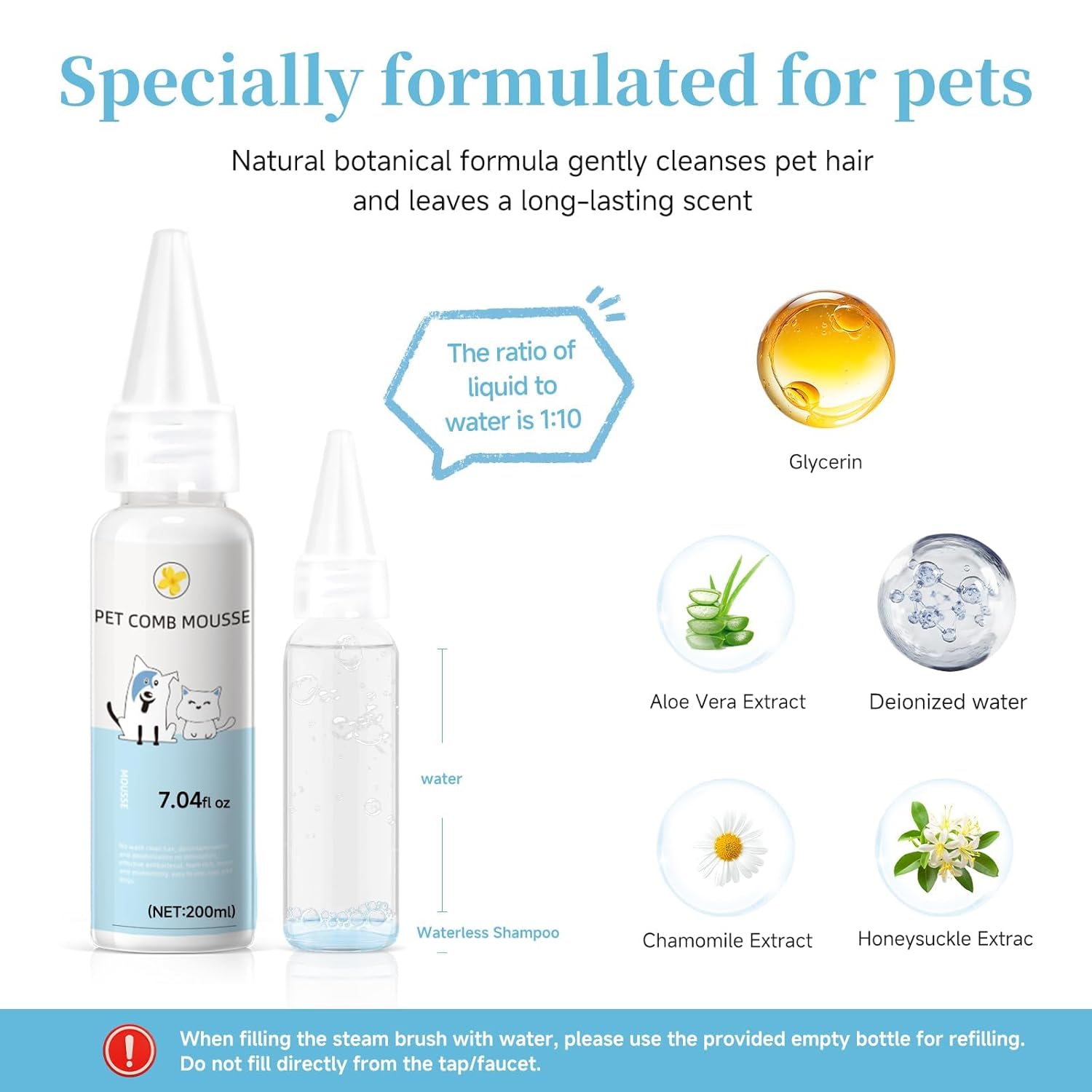 Pet Steam Brush for Dog & Cat – 3-in-1 Spray Hair Removal Comb for Shedding & Grooming, Softens Fur & Reduces Static – Water Brush for Long & Short Coats, Bath-Hating Pets, Includes Waterless Shampoo - Happypetzone.online - Image 3