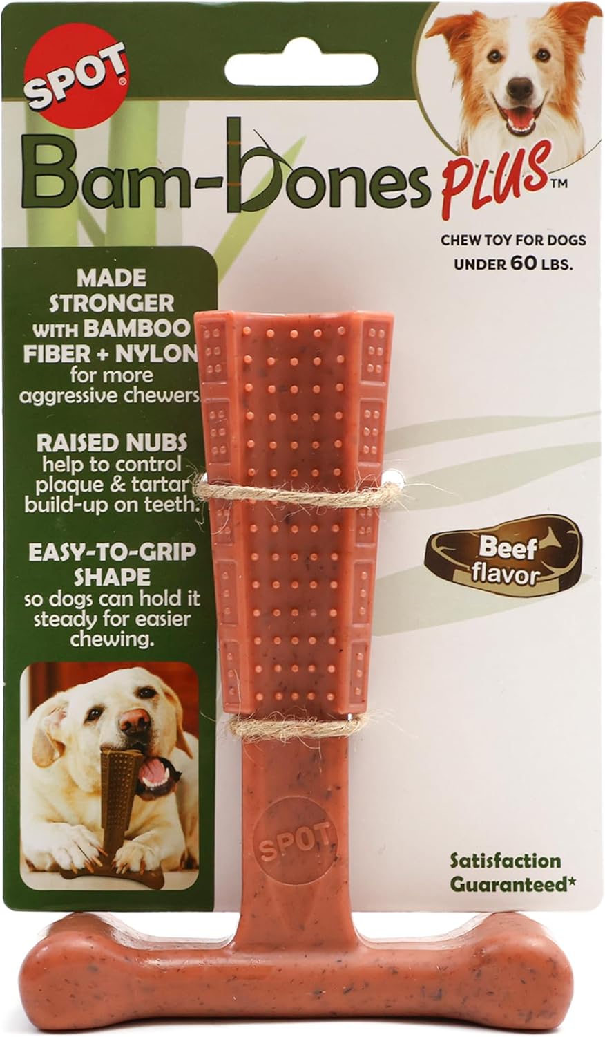 SPOT Bam-Bones Plus T Bone – Bamboo Fiber & Nylon Dog Chew Toy for Moderate to Aggressive Chewers, Durable Long Lasting & Non-Splintering, Beef Flavor Toy for Adult Dogs & Puppies Under 60 lbs, 6 in - Happypetzone.online - Image 2