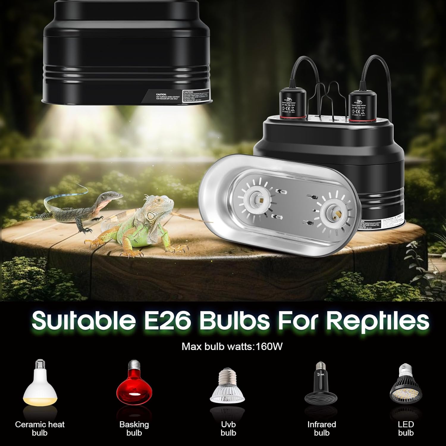 MECESOR Dual Reptile Light Fixture,Double Reptile Heat Lamp Fixture with Independent Thermostat Control & Timer Dimming Function Reflector Dome Lamp Fixture for Lizard,Bearded Dragon - Max 160W - Happypetzone.online - Image 5