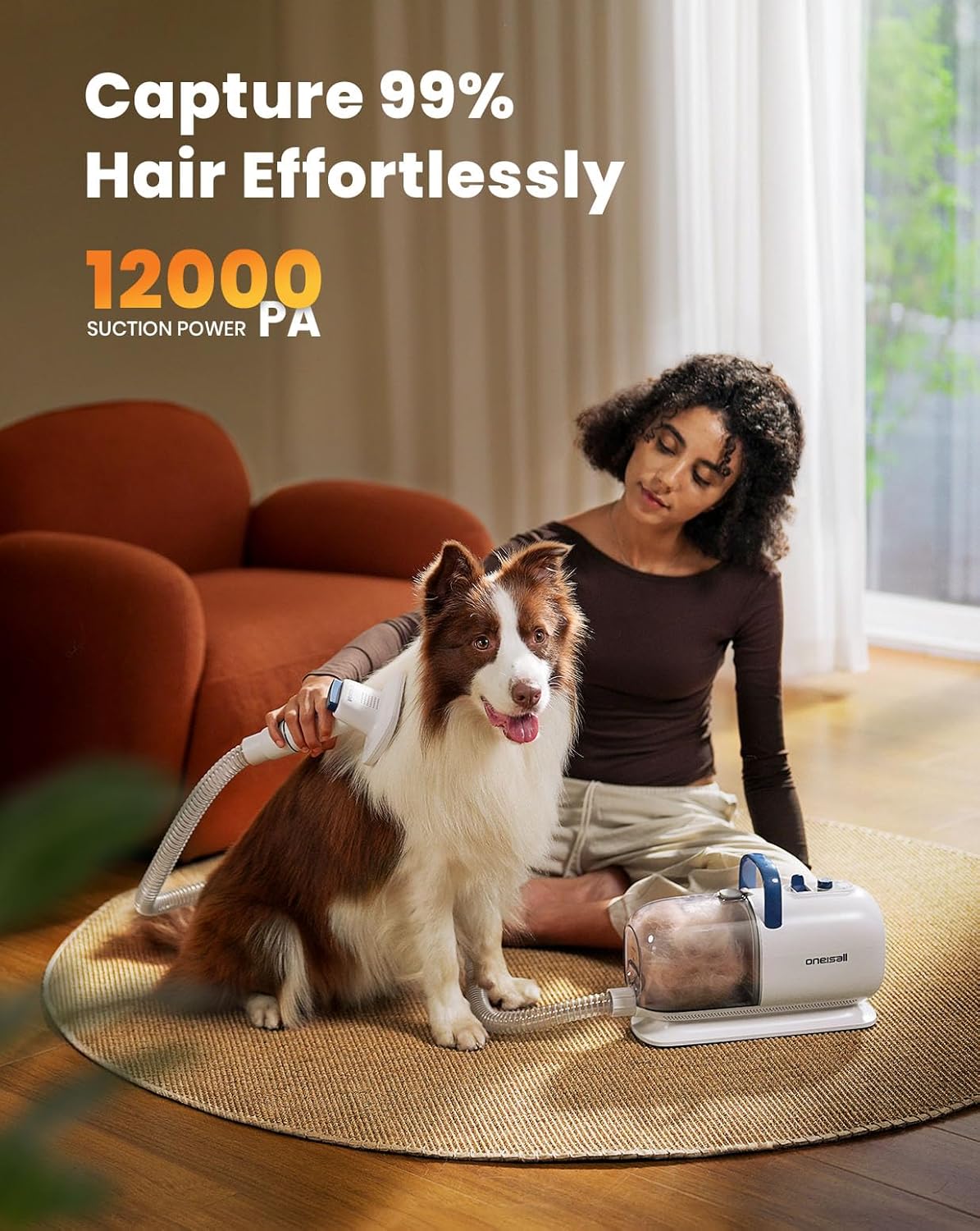 oneisall Dog Vacuum & Dryer for Shedding Grooming, 8 in 1 Dog Grooming Kit with Metal Blade Pet Clippers, Adjustable Speed and Temperature Control Blower - Happypetzone.online - Image 6