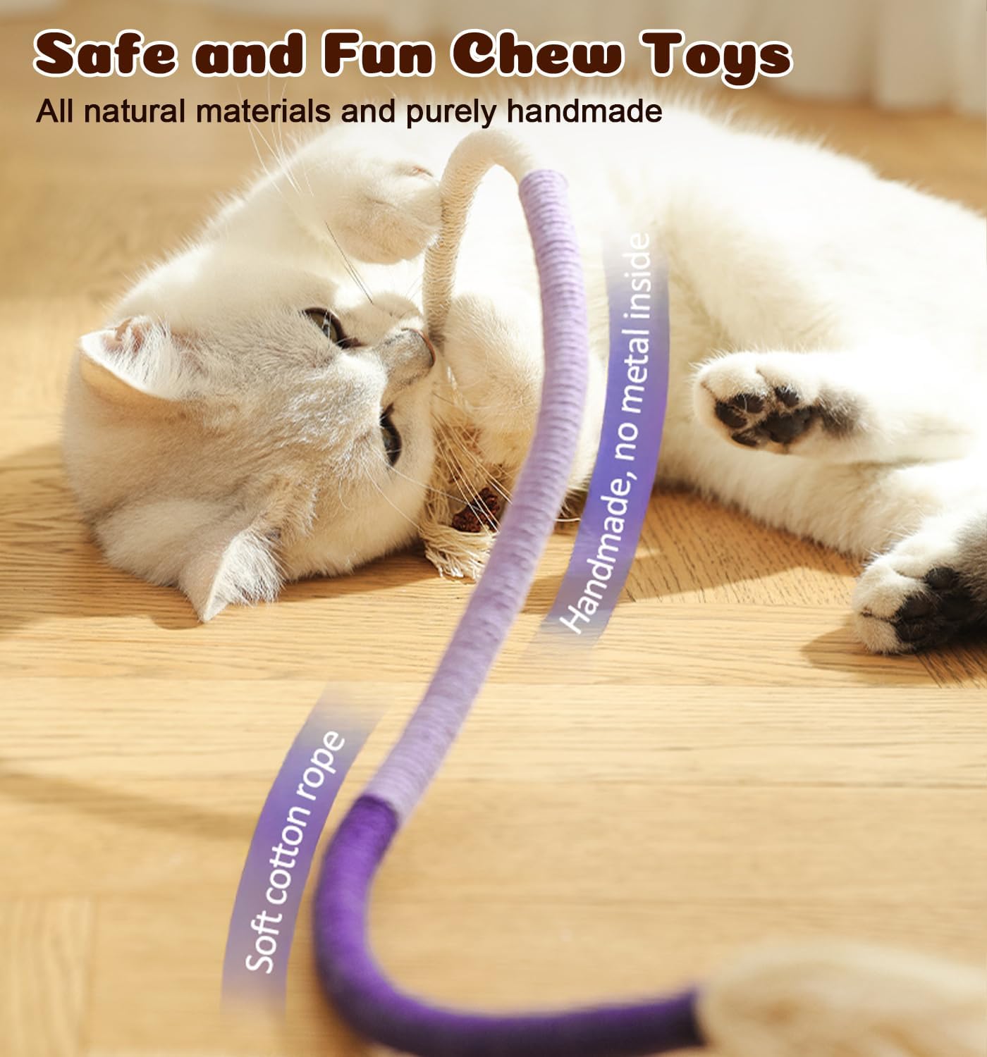Cat Chew Ropes 4Pcs, Cat Toys for Indoor Cats with Refillable Natural Catnip, Safe Teeth Cleaning Chew Toys, Interactive Kitten Nip Toys and All Breeds (19.5 Inches) - Happypetzone.online - Image 3