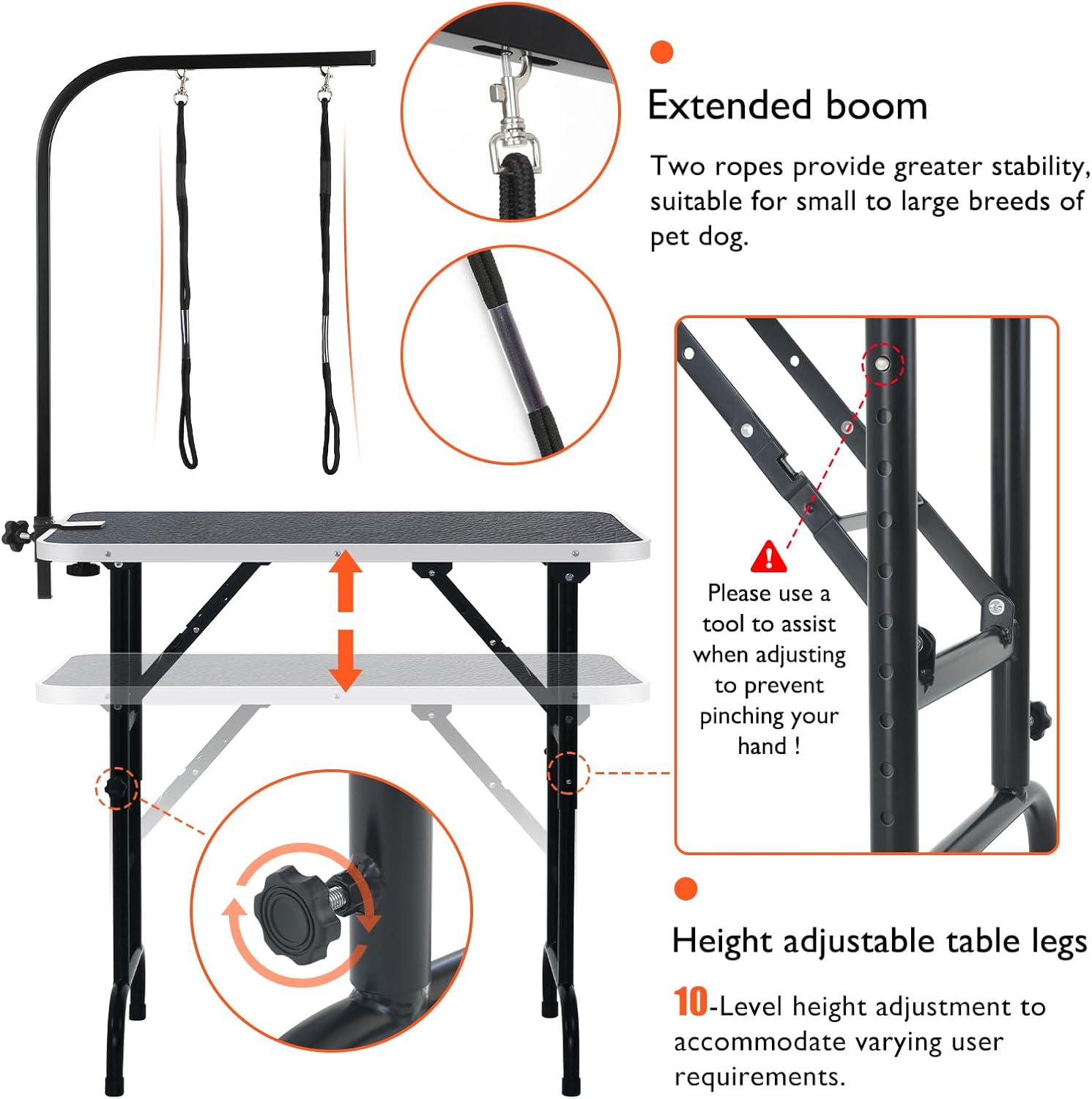 LEIBOU 36-inch Height Adjustable(23''~33.8'') and Foldable Pet Dog Grooming Table with Grooming Arm & Noose for Dog Cat Pet Grooming Maximum Capacity Up to 260lbs - Happypetzone.online - Image 3
