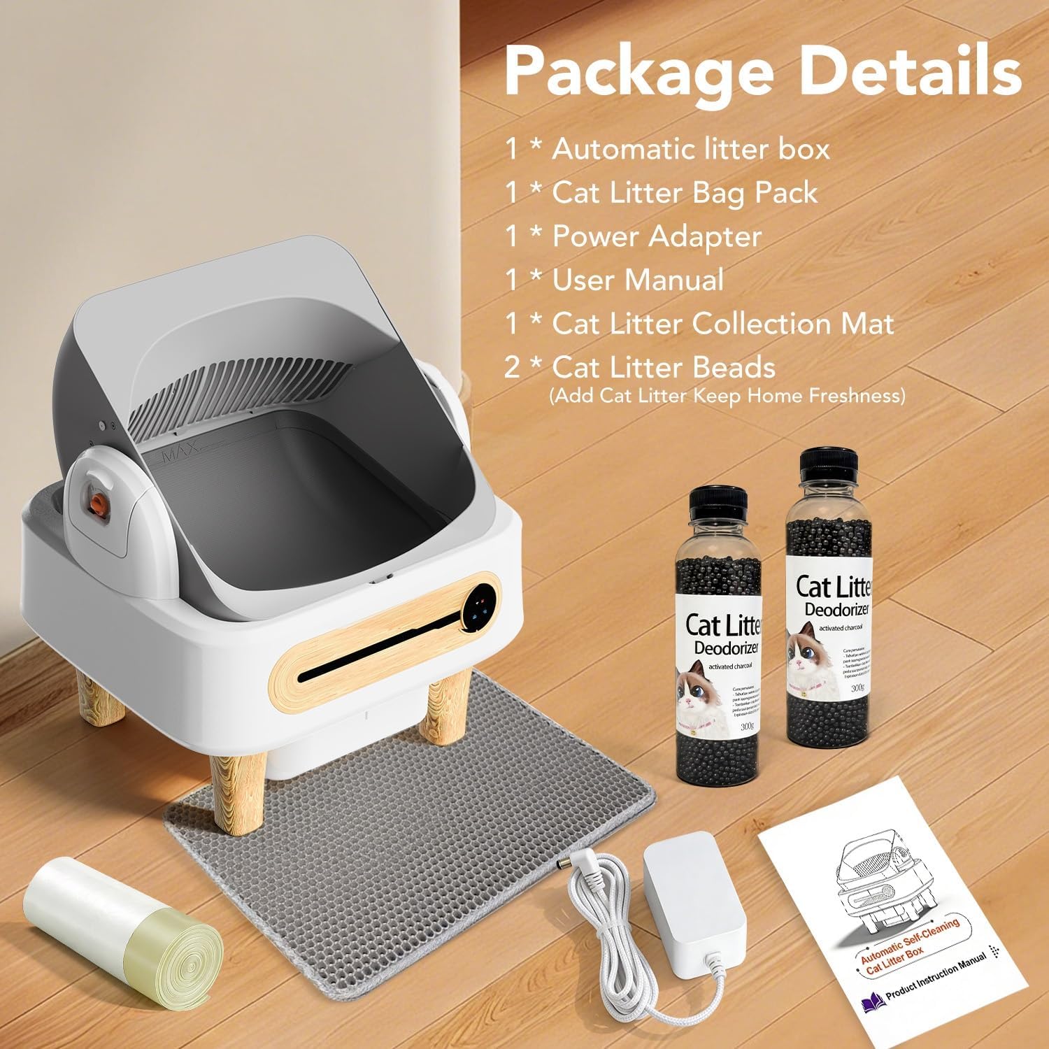 RPZ Automatic Cat Litter Box Self Cleaning, Robot Litter Box for Multiple Large Cats, Open Top Auto App Control Ultra-Quiet, Durable, Keep Home Freshness, Wood Grain - Happypetzone.online - Image 9