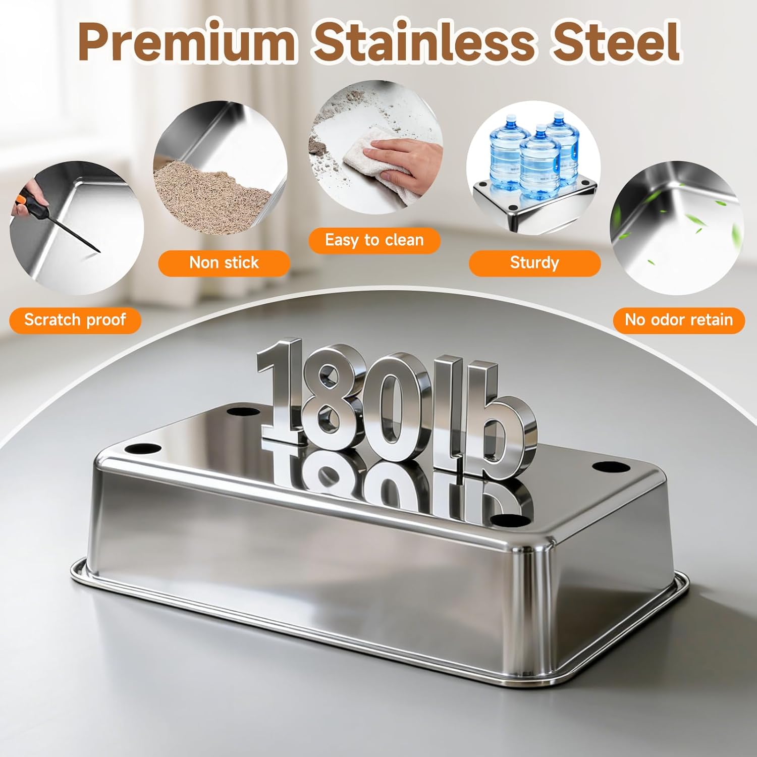 Stainless Steel Cat Litter Box XL for Big Cats, High-Sided Design Prevents Urine Leakage, Non-Stick, Easy to Clean, Includes Scoop, Gray - Happypetzone.online - Image 9