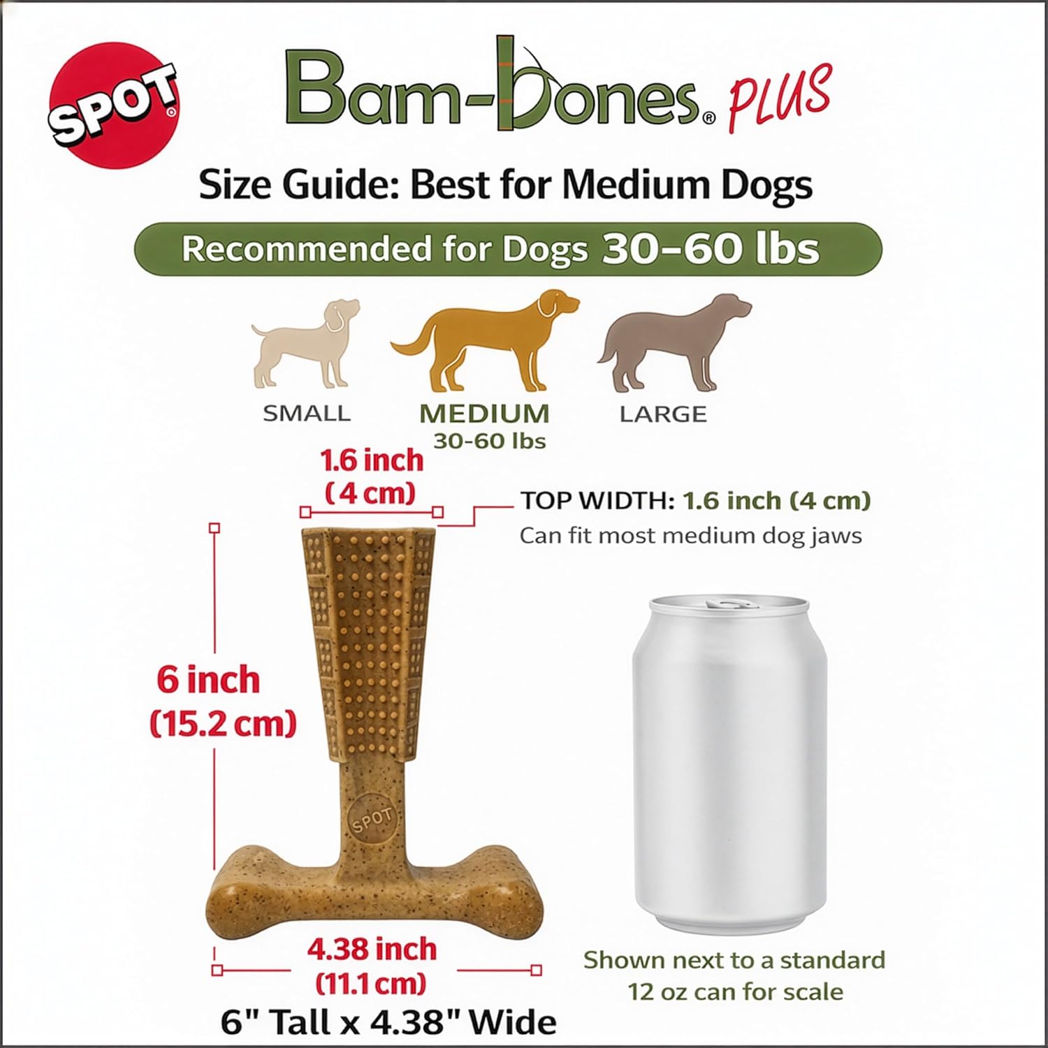 SPOT Bam-Bones Plus T-Bone Dog Chew Toy, Bamboo Fiber & Nylon, Chicken Flavor, Durable Non-Splintering Chew for Moderate to Aggressive Chewers, Dogs 30-60 lbs, 6 Inch - Happypetzone.online - Image 4