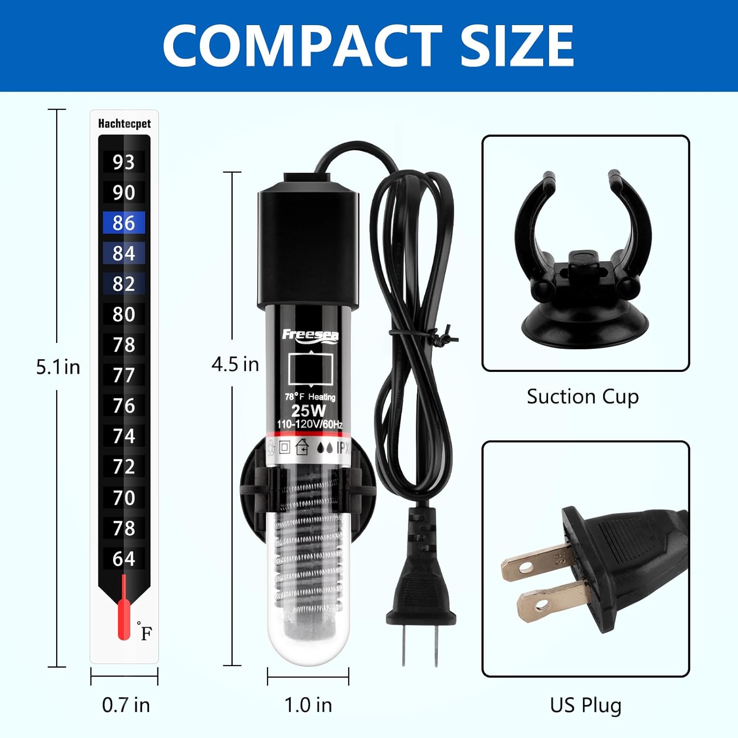 FREESEA Aquarium Fish Tank Heater: 25W/50W/100W/300W Small Submersible Aquarium Heater with Preset Temperature for 1-5 Gallon Betta Turtle Freshwater Saltwater Tank - Happypetzone.online - Image 5