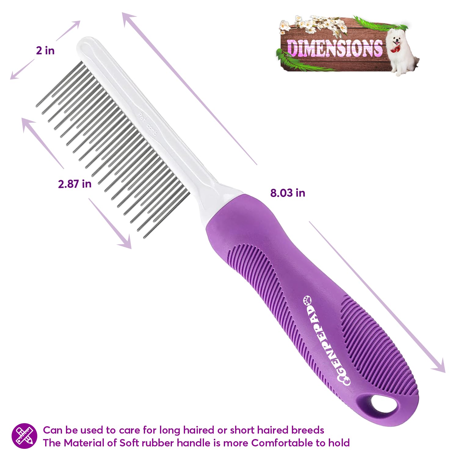 GENPEPADO Grooming Comb for Dogs and Cats with Matted Hair, Detangling Pet Comb with Long and Short Stainless Steel Metal Fine Teeth for Removing Mats, Tangles, Knots & Loose Fur from The Undercoat - Happypetzone.online - Image 3