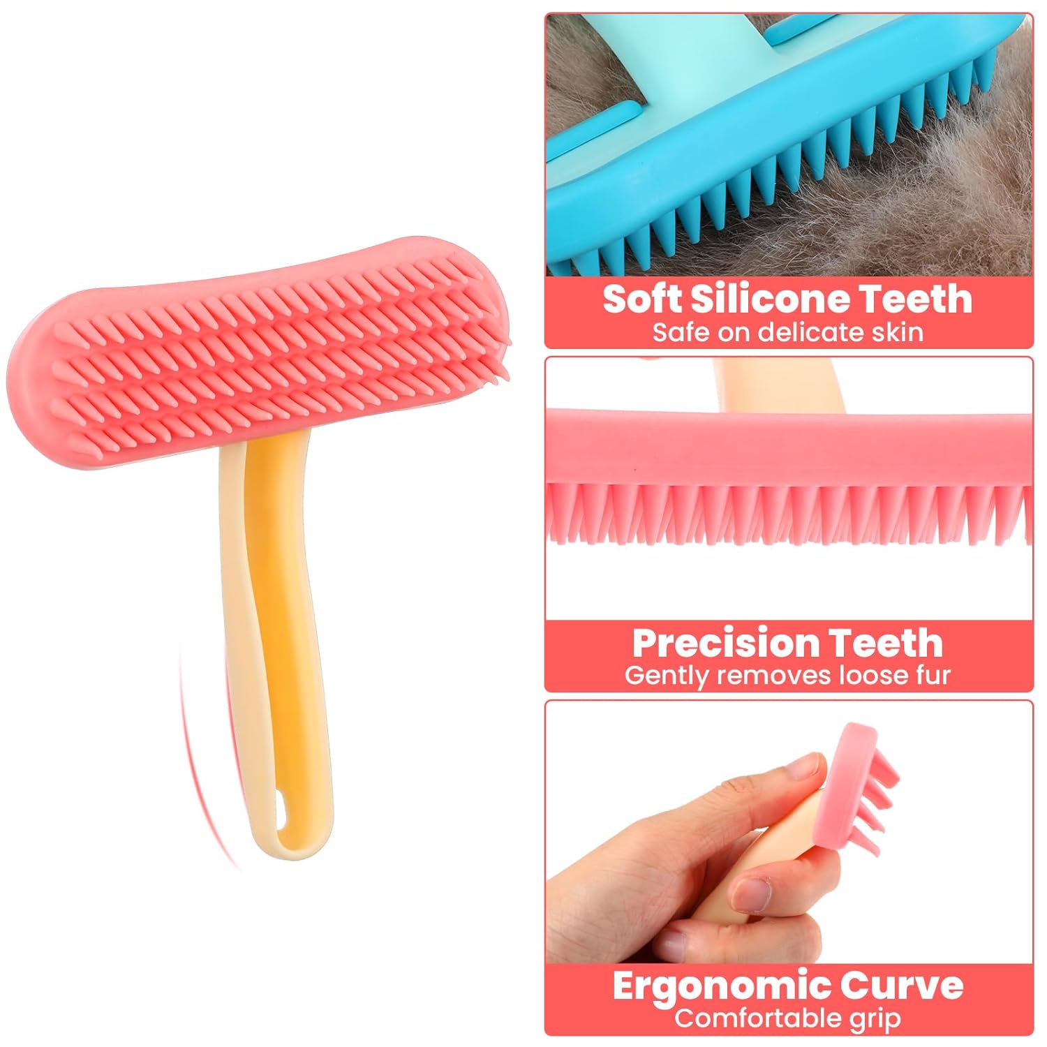2Pcs Rabbit Brush, Silicone Rabbit Grooming Brush - Small Pets Brushes for Kittens Puppy Rabbits Guinea Pigs Shedding Bath & Massage Comb - Happypetzone.online - Image 6