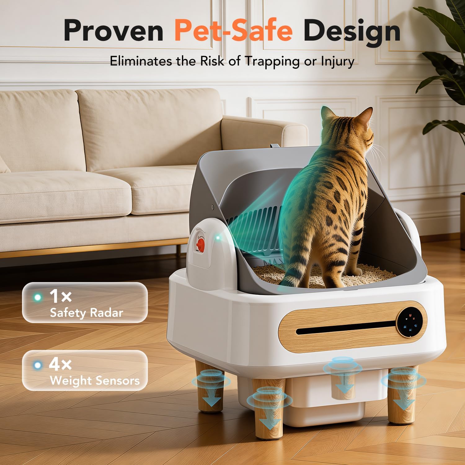 RPZ Automatic Cat Litter Box Self Cleaning, Robot Litter Box for Multiple Large Cats, Open Top Auto App Control Ultra-Quiet, Durable, Keep Home Freshness, Wood Grain - Happypetzone.online - Image 8