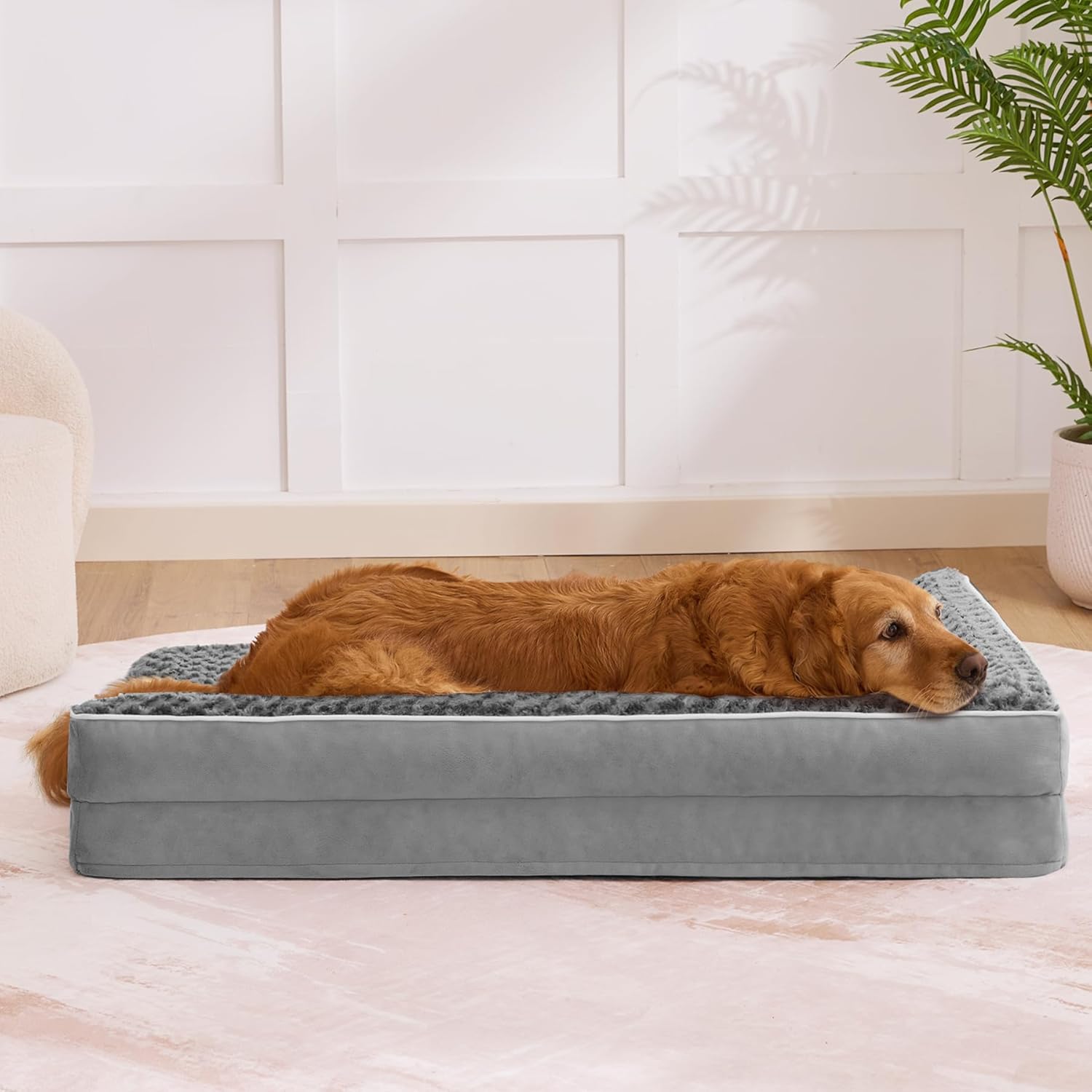 Dog Beds Large Sized Dogs, XL Orthopedic Dog Beds for Large Dogs 42"x30"x7.5", Waterproof Pet Bed with Washable Cover, L-Shaped Pet Couch with Portable Handle, Grey - Happypetzone.online - Image 7