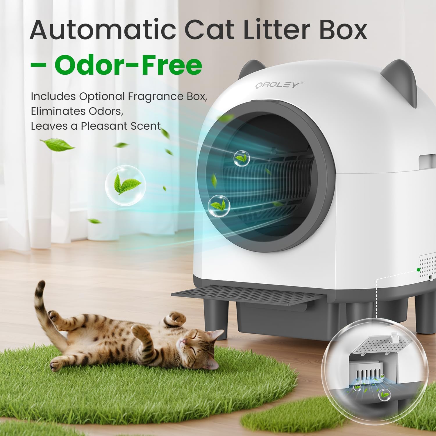 OROLEY Self Cleaning Litter Box, Automatic Litter Box,Odor Control Robot, Cat Ears Design,APP Real-Time Monitor, Cat Litter-Boxs for Multiple Cats,Infrared Safety Sensor, with 1 Trash Bag - Happypetzone.online - Image 4