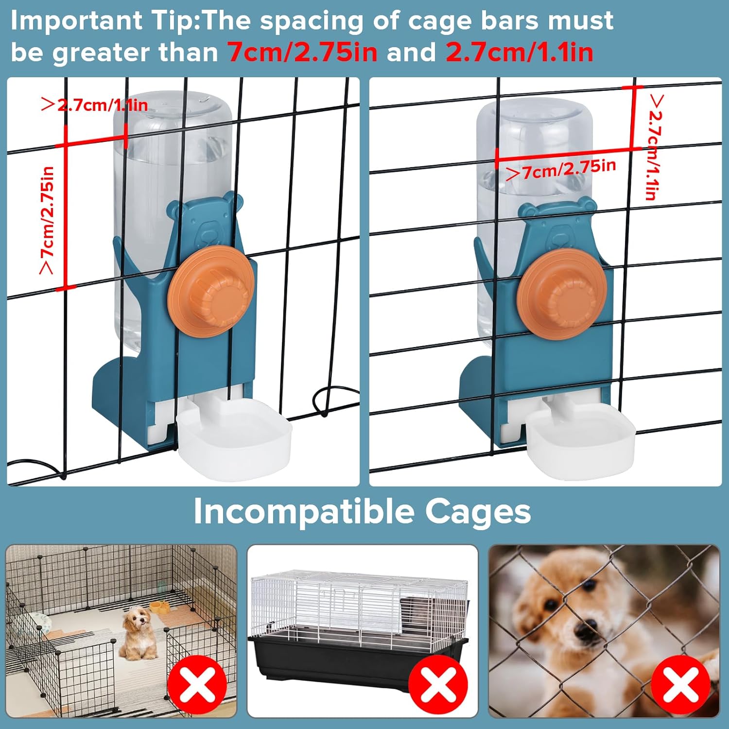 Kenond 17 oz Pet Water Bottle,Guinea Pig No Drip Water Bowl for Cage,Hanging Automatic Gravity Water Dispenser for Small Animals Rabbit Hedgehog Chinchilla Bunny Bird Canary Budgies - Happypetzone.online - Image 3