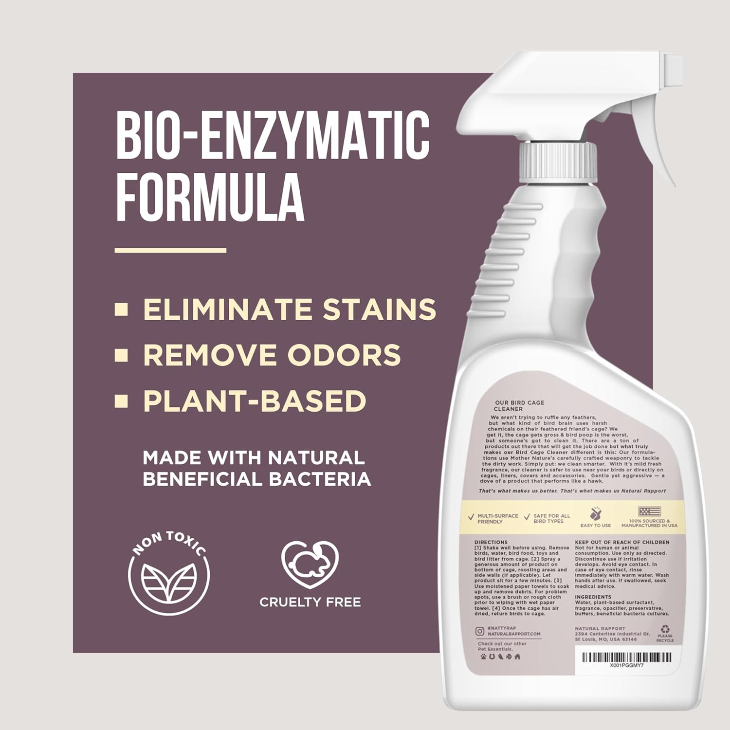 Natural Rapport Bird Cage Cleaner - The Only Bird Cage Cleaner You Need - Bird Poop Spray Remover, Naturally Removes Bird Waste (32 Oz) - Happypetzone.online - Image 5