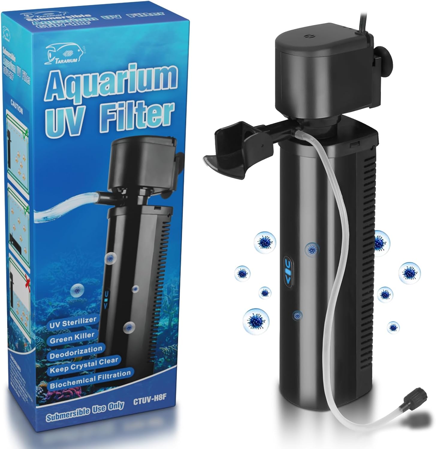 Aquarium Filter for 40-150 Gallon Tank, U-V Fish Tank Green Clean Machine Submersible Powerful Pump Canister Filter 400GPH for Pond Turtle Tank Saltwater Freshwater Crystal Clear Green Killing - Happypetzone.online - Image 7
