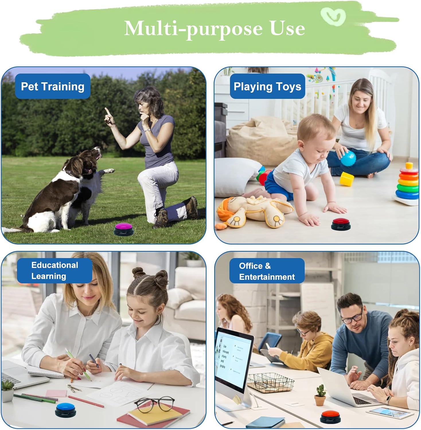 Gelabur Set of 4 Dog Buttons for Communication, Voice Recordable Buttons for Classroom, Dog Training Talking Buttons Starter Set, Pet Easy Speaking Buttons Tools - Happypetzone.online - Image 5