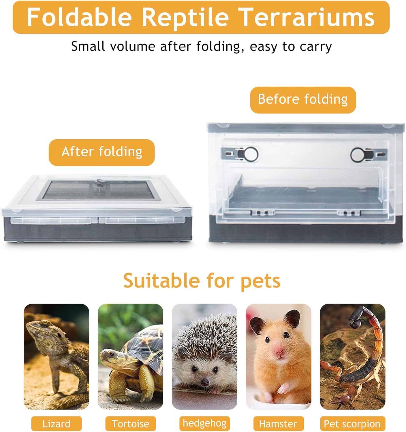 RunDuck Foldable Reptile Terrariums Kits with Plant, Feeding Bowl, Carpet, Easy to Carry, Easy to Move with Wheels, Heat-Resistant Material, Suitable for Lizard Tortoise Leopard Gecko (Black) - Happypetzone.online - Image 3