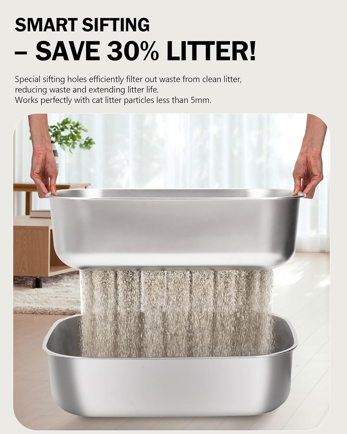 Stainless Steel Sifting Litter Box with Lid, Metal Litter Pan with Scoop for Big Cats Multi Cat, Extra Large Cats Litterbox Odor Control Easy Clean - Happypetzone.online - Image 3